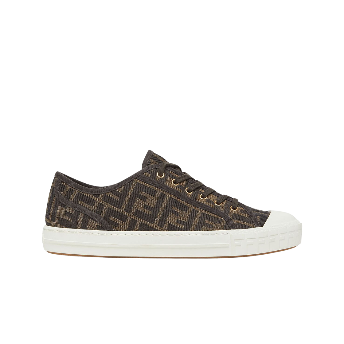 (W) 펜디 도미노 FF 패브릭 로우탑 스니커즈 브라운((W) Fendi Domino FF Fabric Low Top Sneakers Brown)