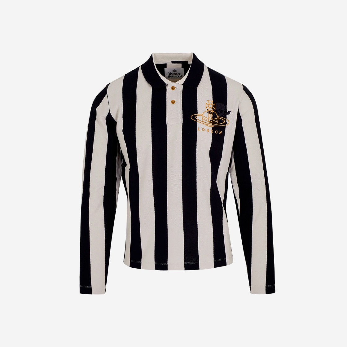 Vivienne Westwood Long Sleeve Classic Polo Top Black Cream 상세 이미지 1