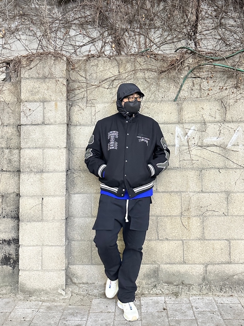 Salomon XT-6 ADV Vanila Ice, Stussy x CDG Varsity Jacket 착용 스타일 - 2