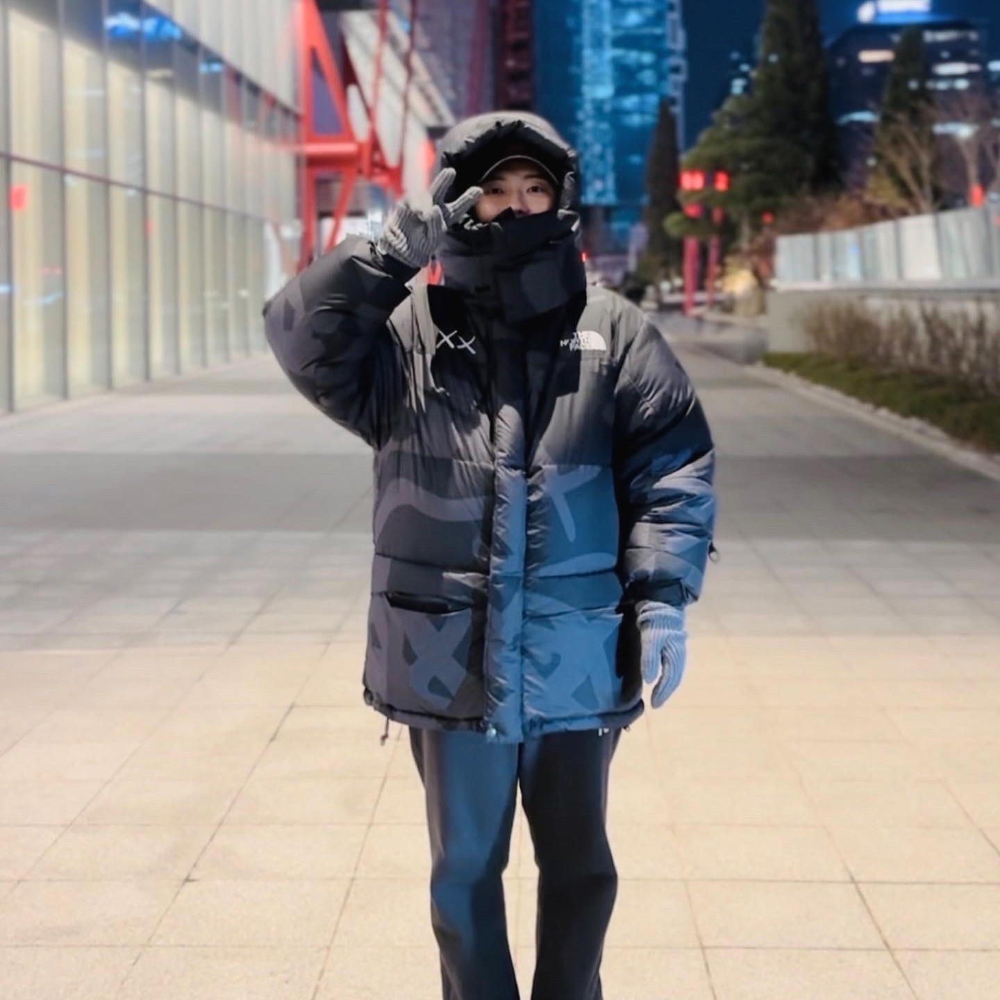 The North Face x Kaws Retro 1994 Himalayan Parka Black Print - 22FW, Essentials 1977 Relaxed Sweatpants Iron - 22SS 착용 스타일 - 1