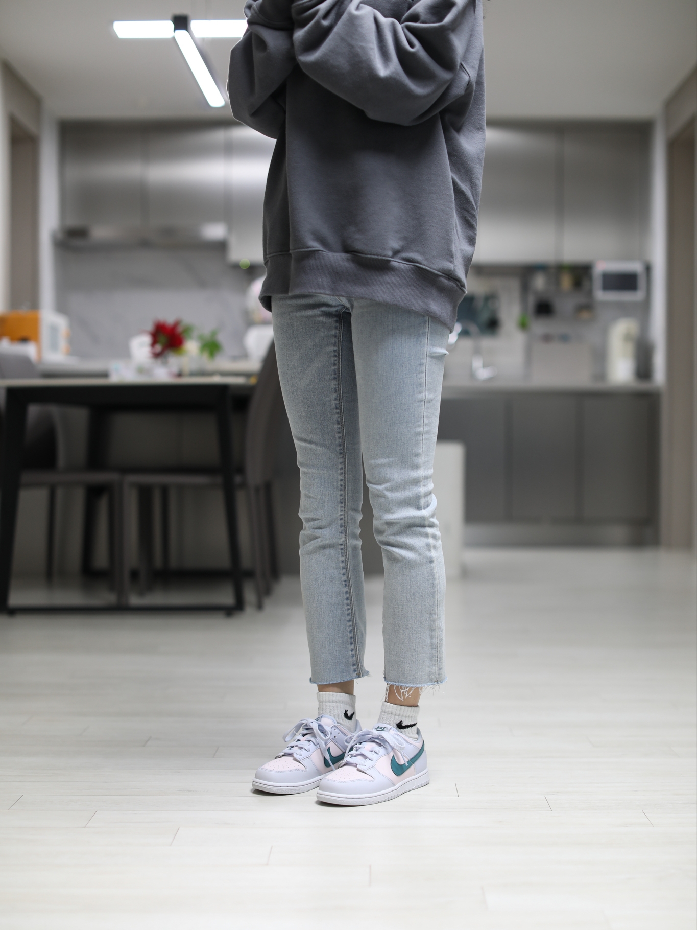 (GS) Nike Dunk Low Football Grey Mineral Teal, (PS) Nike Dunk Low Football Grey Mineral Teal 착용 스타일
