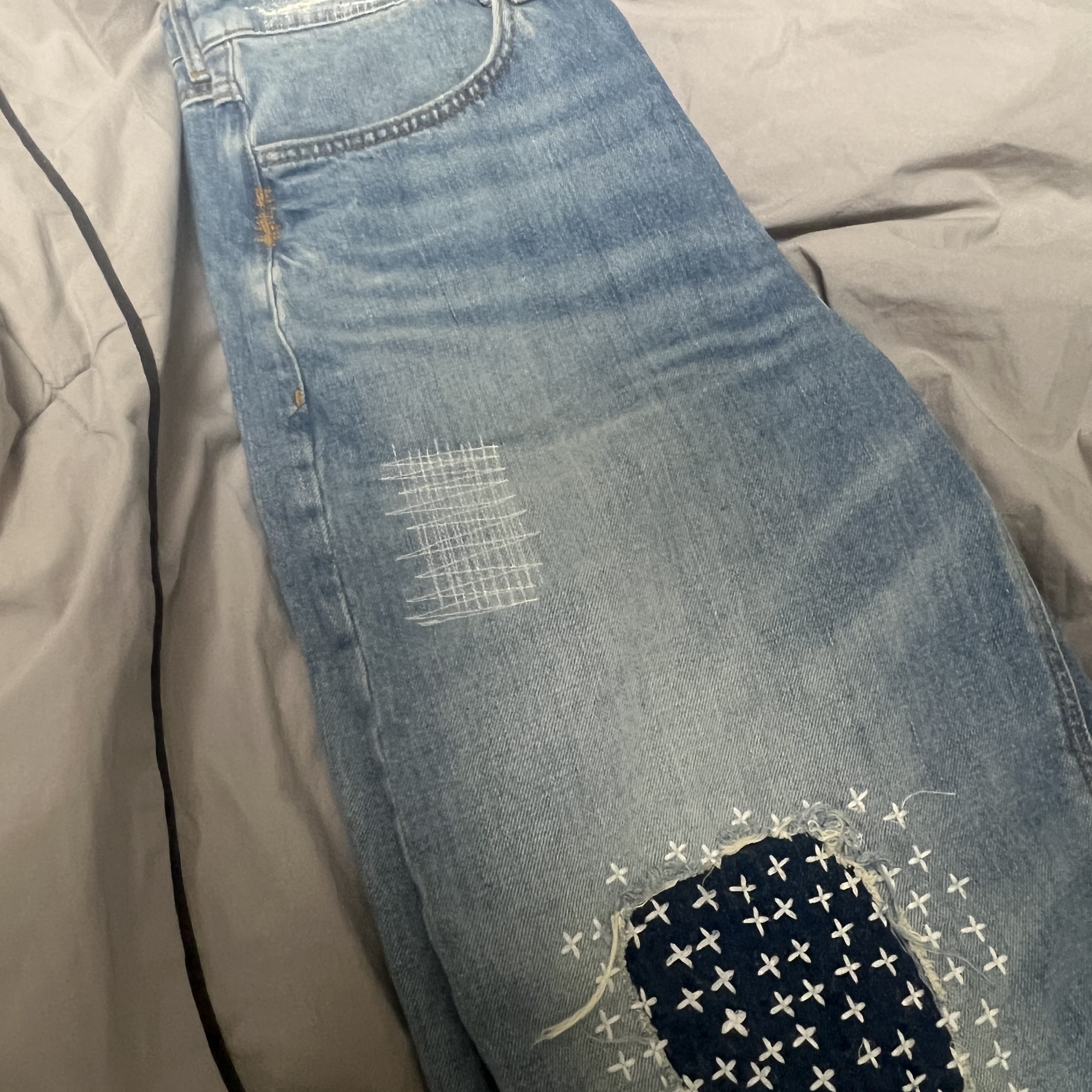Zara x Ader Error Patchwork Jeans Blue 착용 스타일 - 1