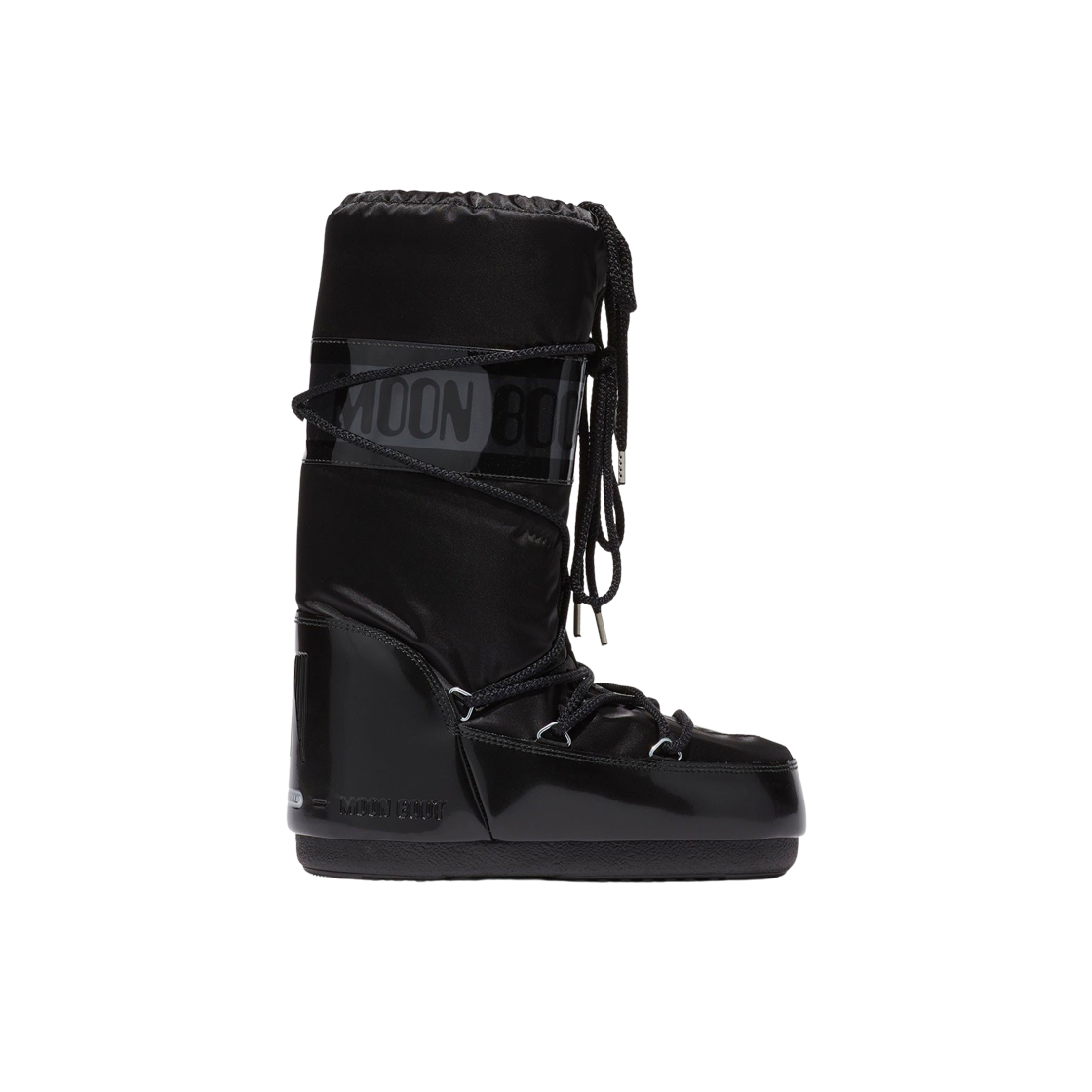 (W) 문부츠 아이콘 글랜스 사틴 부츠 블랙((W) Moon Boot Icon Glance Satin Boots Black)