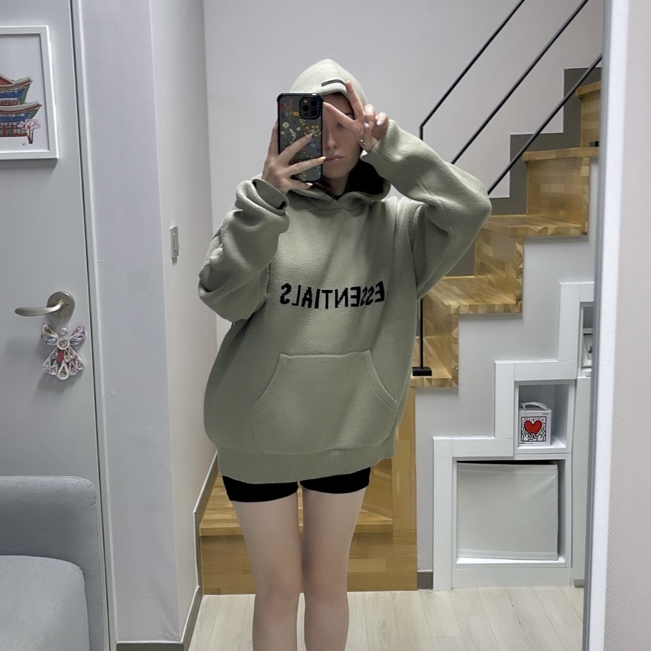 Essentials Knit Pullover Hoodie Pistachio - 21FW 착용 스타일