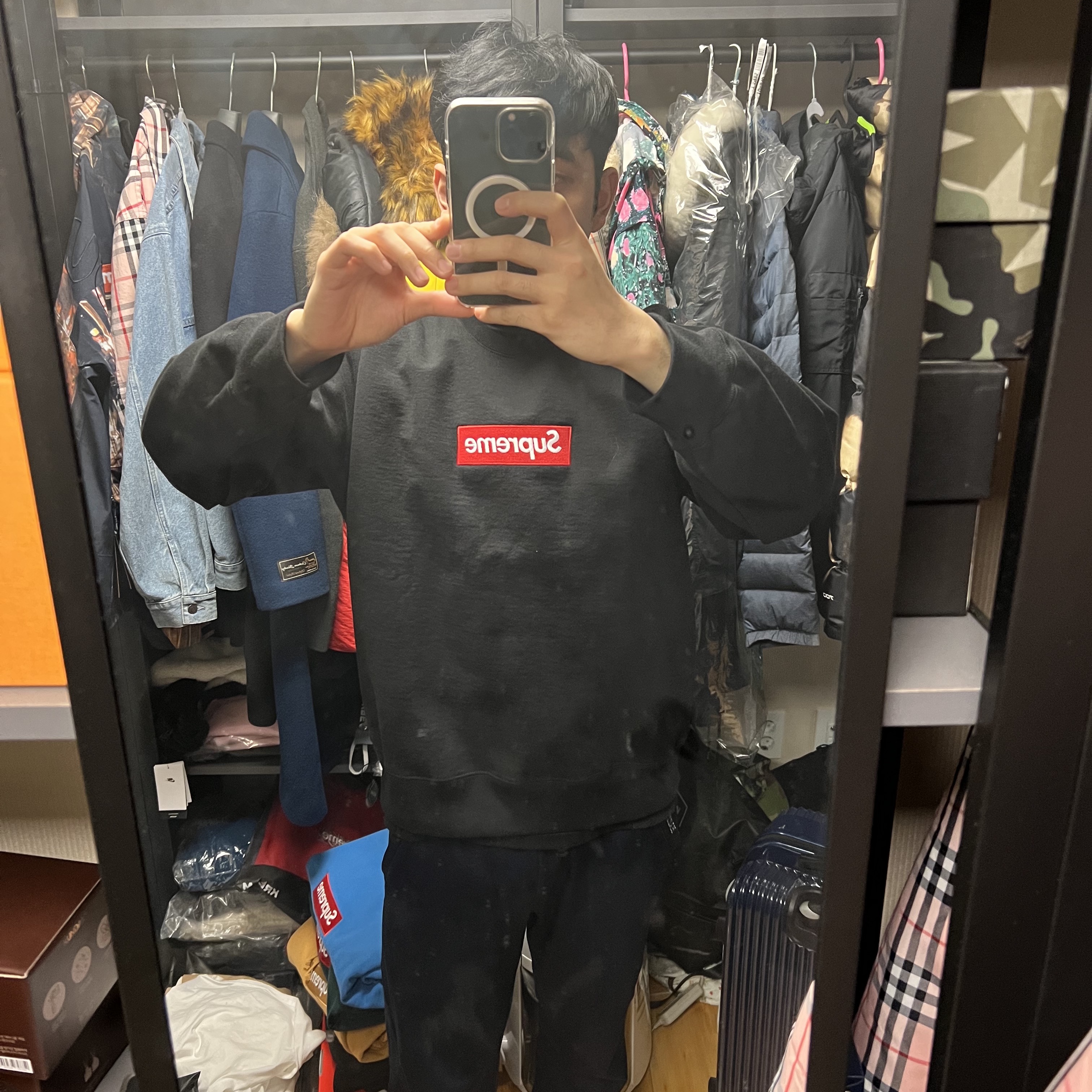 Supreme Box Logo Crewneck Black - 22FW 착용 스타일
