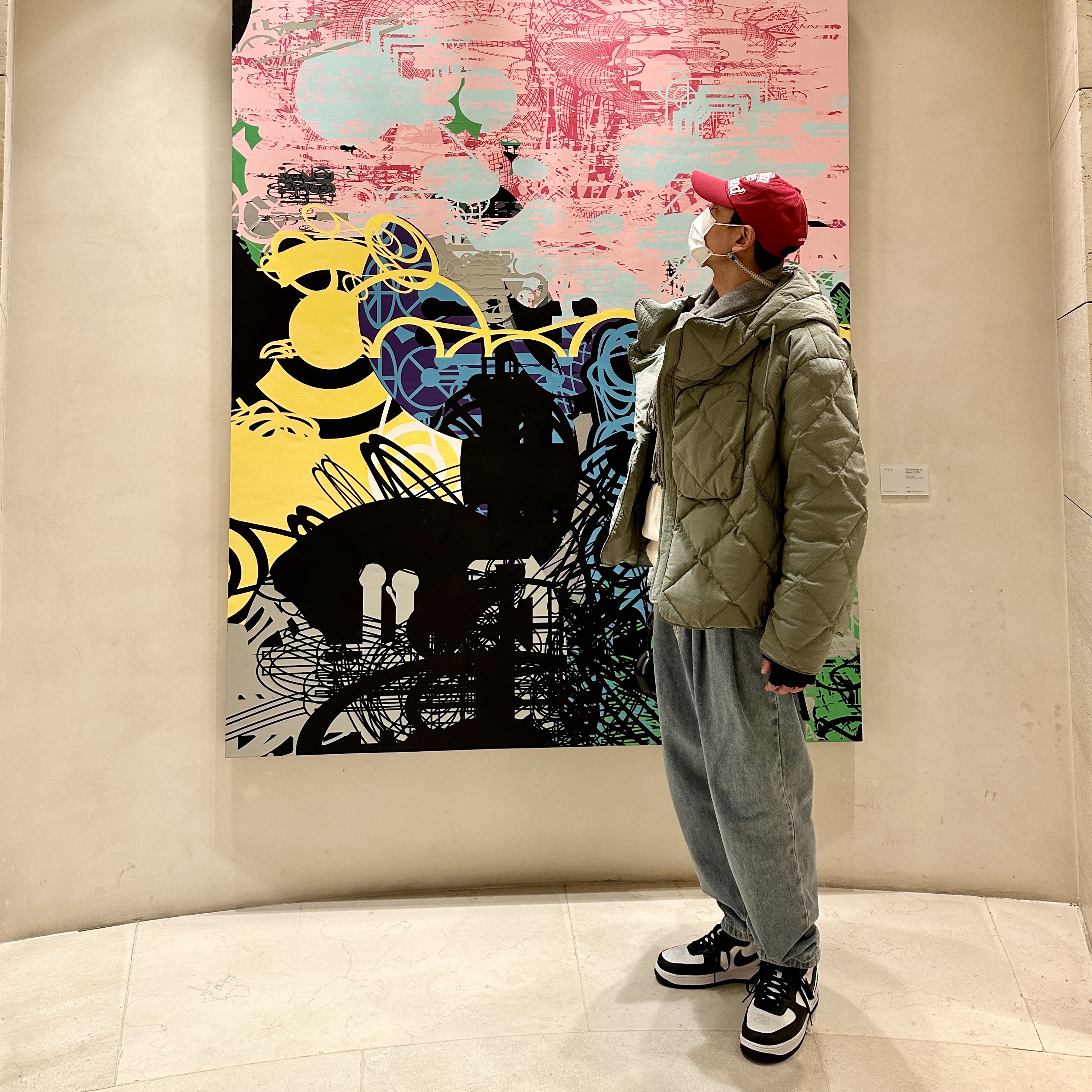 Stussy Curly S Sweater Natural, Nike x Stussy Air Force 1 '07 Mid SP Black and Light Bone 착용 스타일 - 3