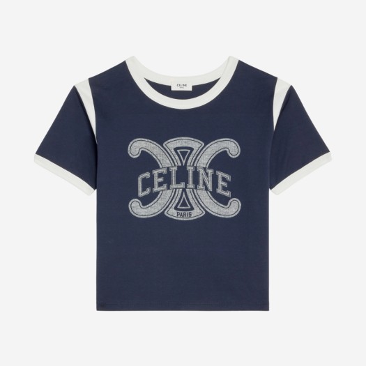 (W) 셀린느 코튼 저지 트리옴페 티셔츠 네이비 오프 화이트