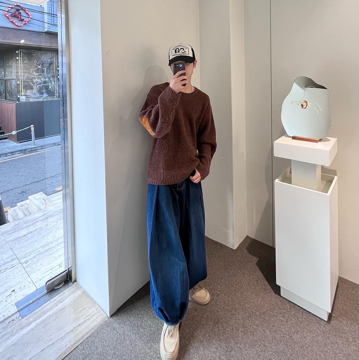 Zara x Ader Error Wide Leg Jeans Blue 착용 스타일 - 2