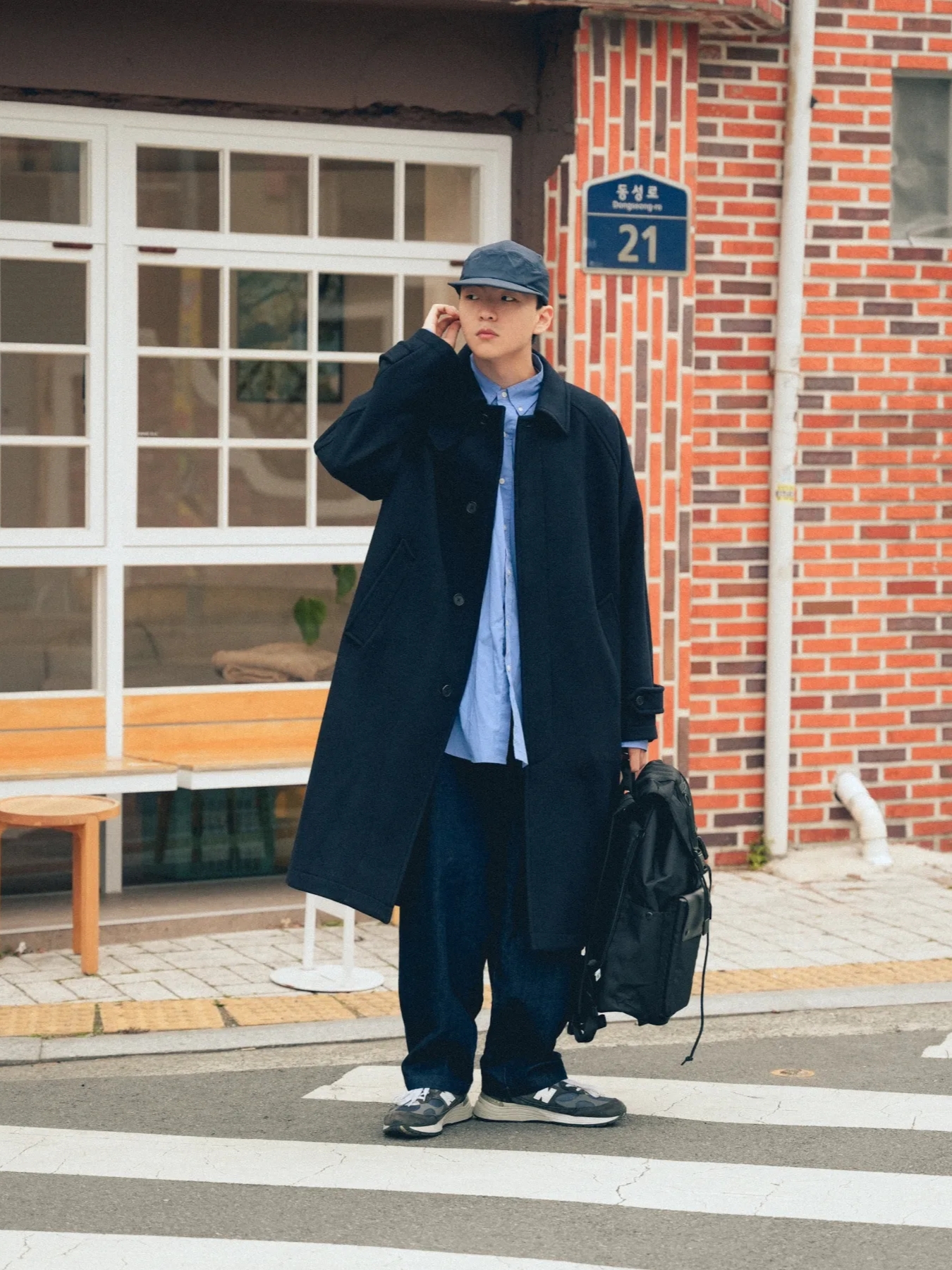 New Balance 992 Made in USA Navy 착용 스타일 - 1