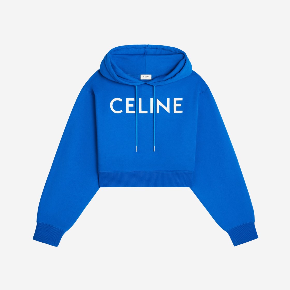 (W) Celine Cropped Hoodie in Cotton Fleece Bleu Paon Off White 상세 이미지 1