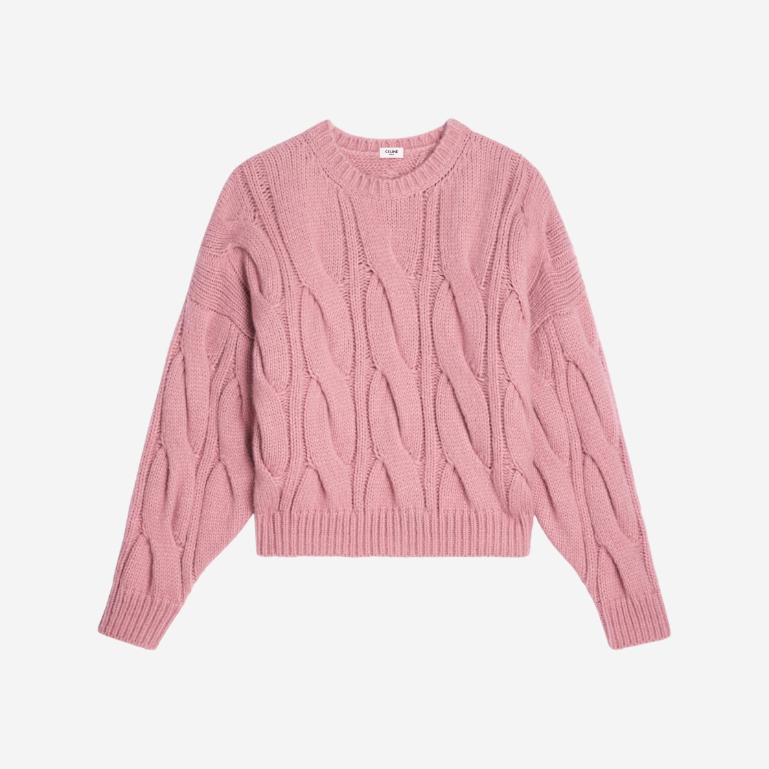 (W) Celine Crew Neck Sweater in Cable Knit Cashmere and Silk Pink 상세 이미지 1