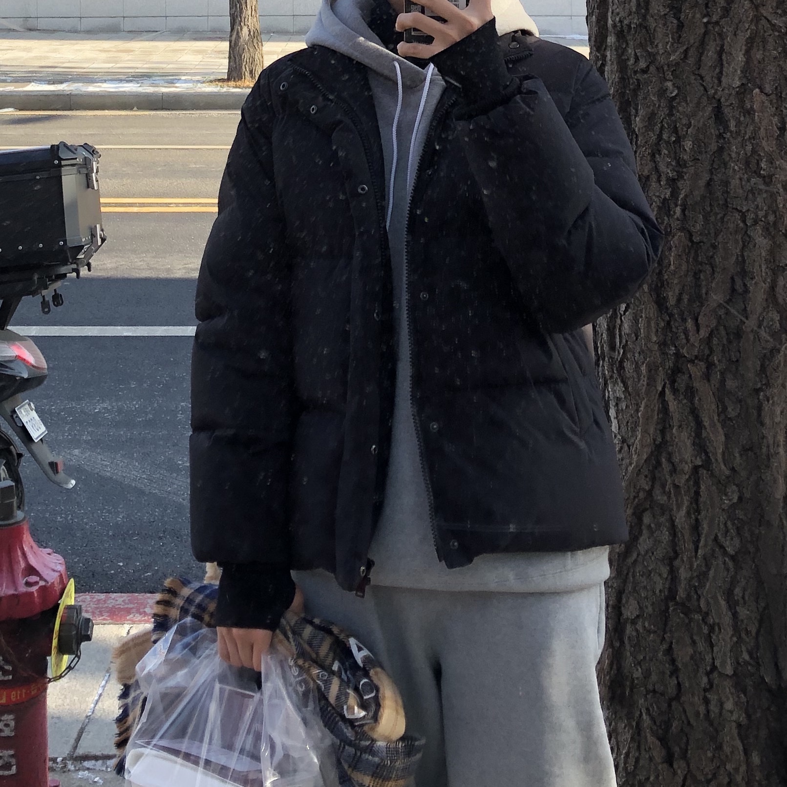 Nike NRG Solo Swoosh Fleece Hoodie Dark Grey Heather - US/EU, Nike NRG Solo Swoosh Fleece Pants Dark Grey Heather - US/EU 착용 스타일
