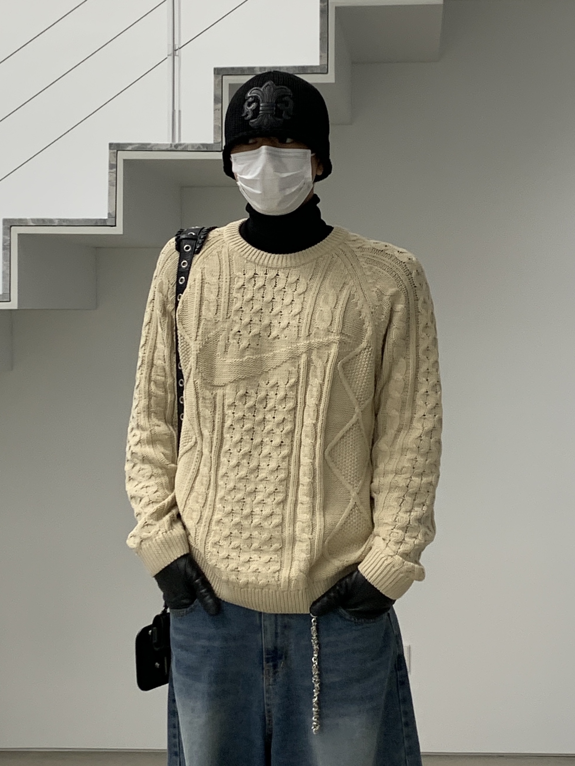 Nike Cable Knit LS Sweater Rattan - Asia 착용 스타일 - 5