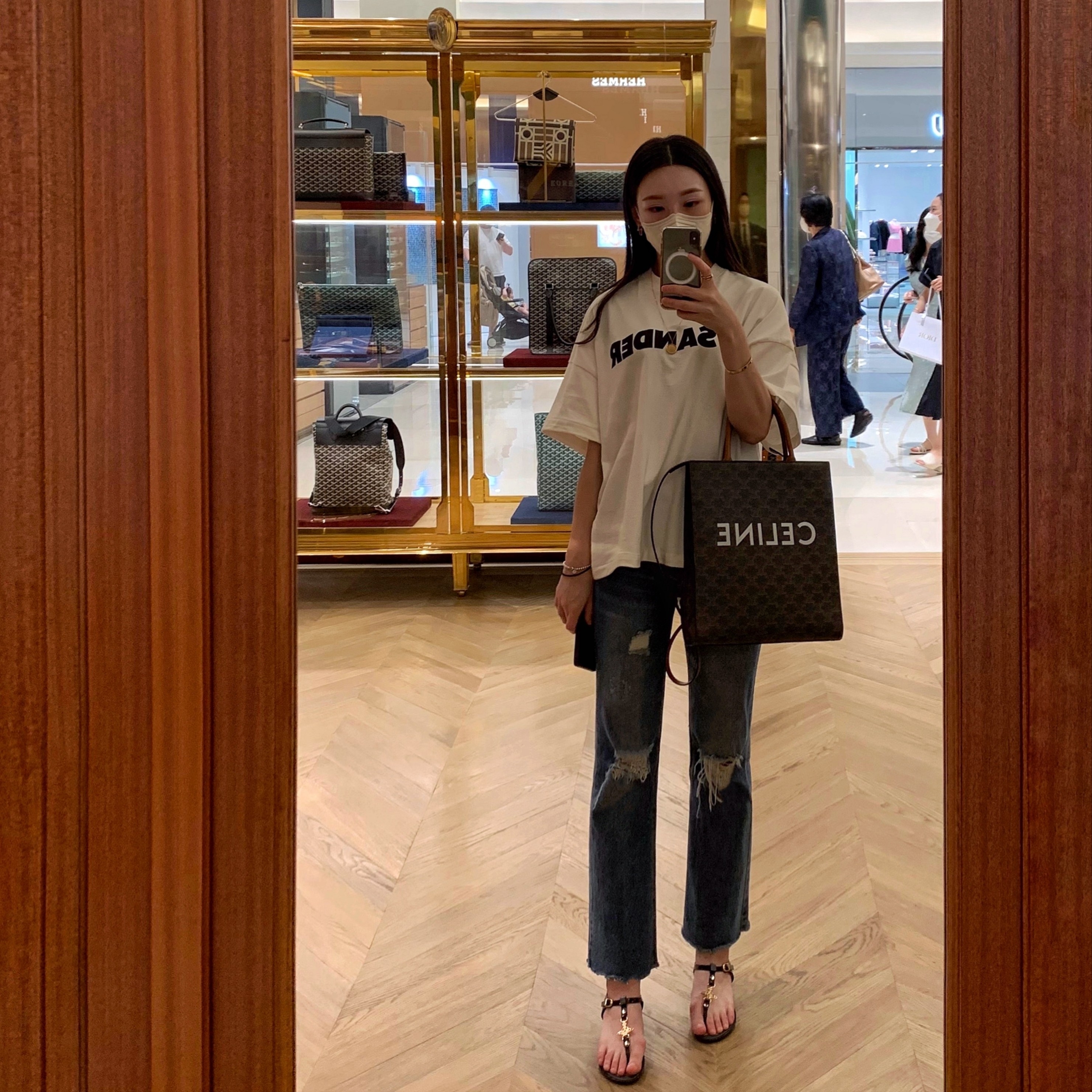 Jil Sander Logo T-Shirt Natural - 22SS, Vivienne Westwood Mini Bas Relief Pendant Gun Metal 착용 스타일 - 1
