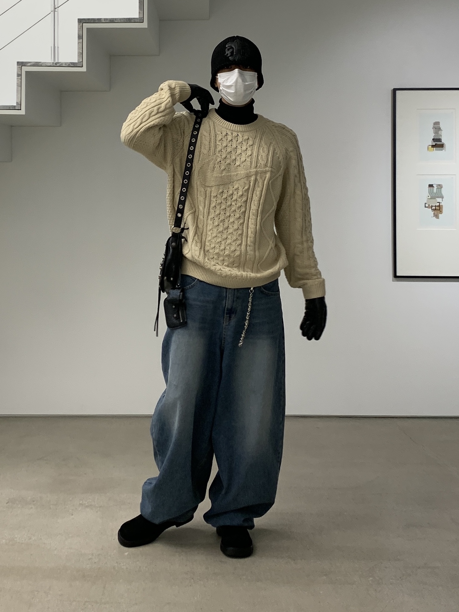 Nike Cable Knit LS Sweater Rattan - Asia 착용 스타일 - 2