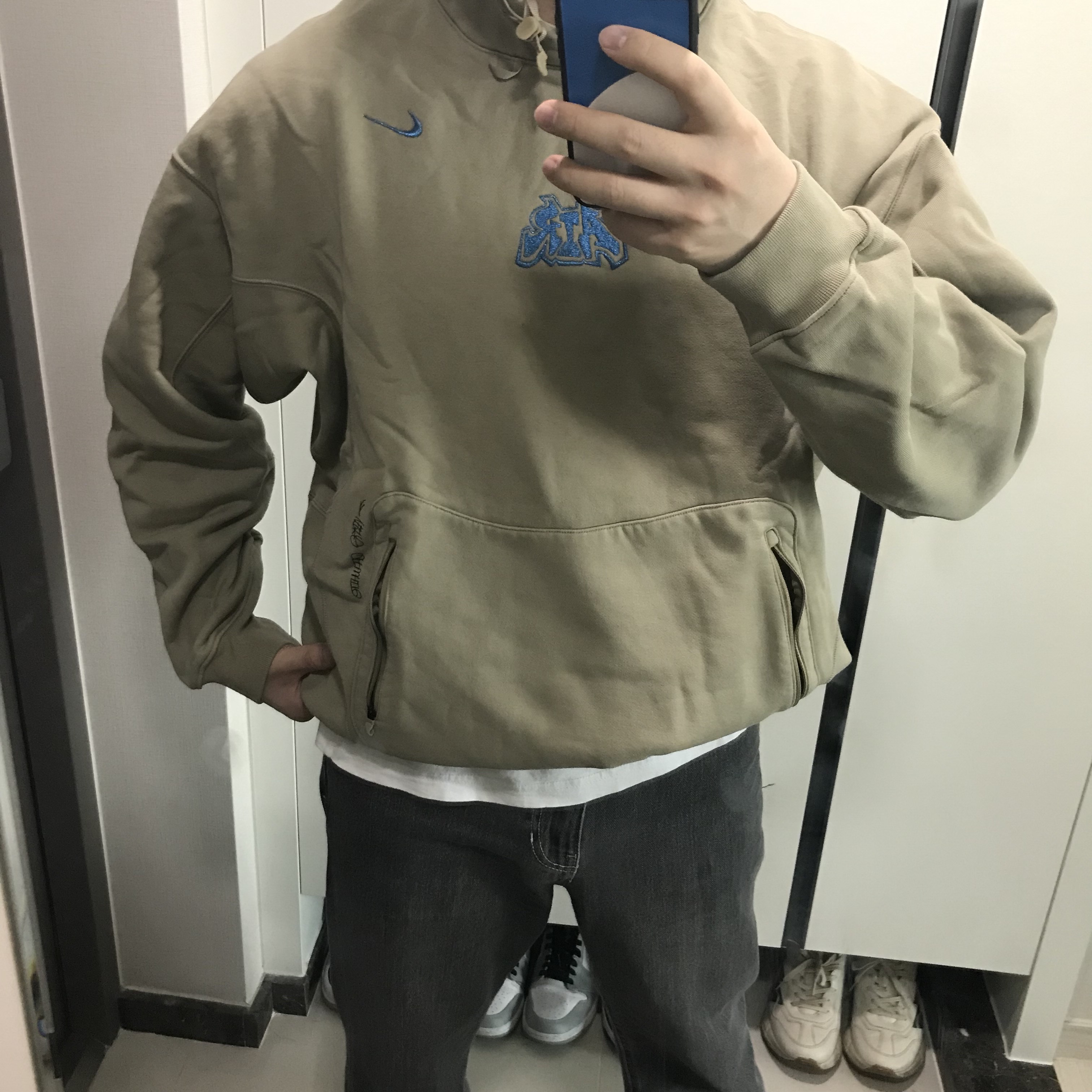 Nike x Off-White NRG Fleece Hoodie Khaki - Asia 착용 스타일
