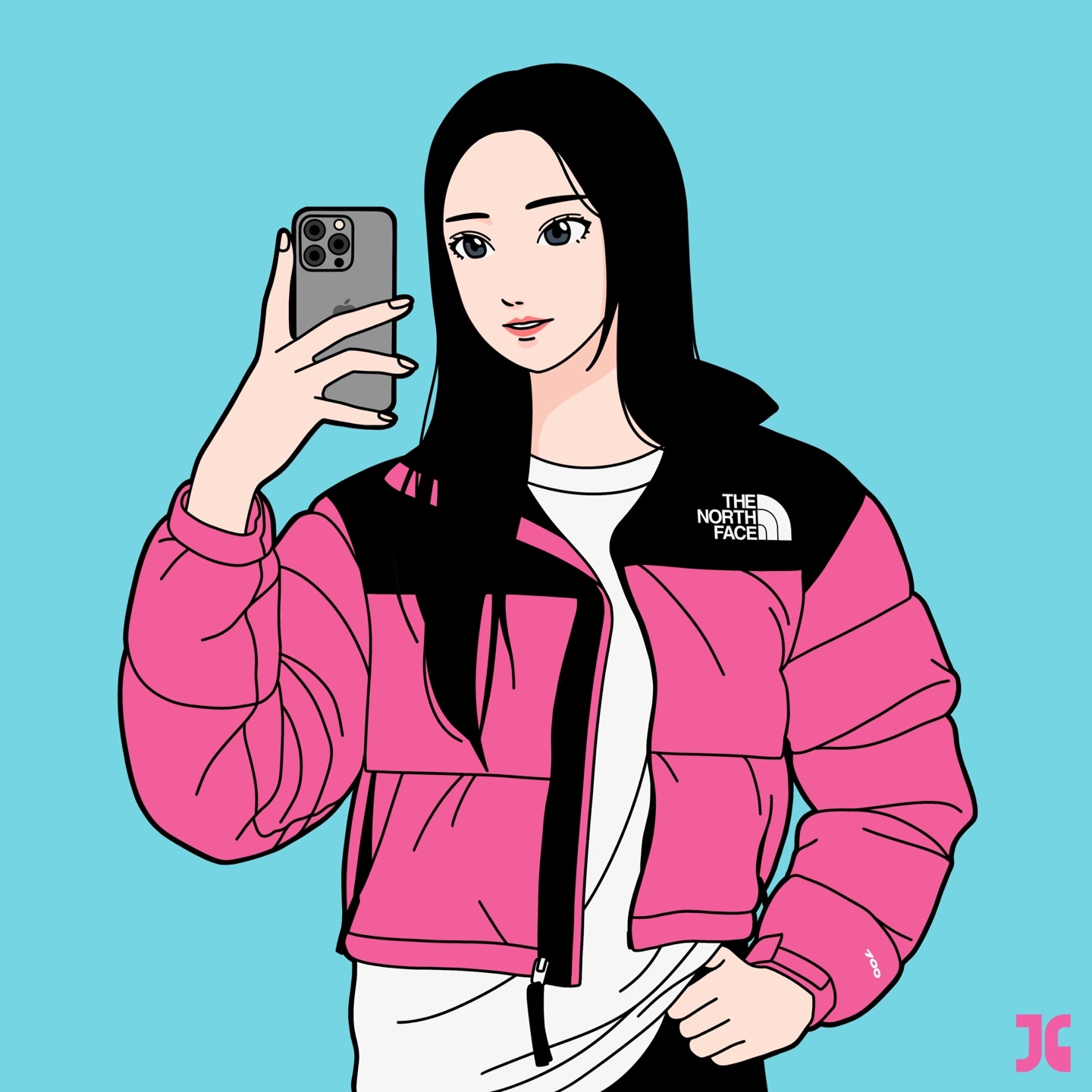 (W) The North Face Nuptse Short Jacket Fuchsia Pink 착용 스타일