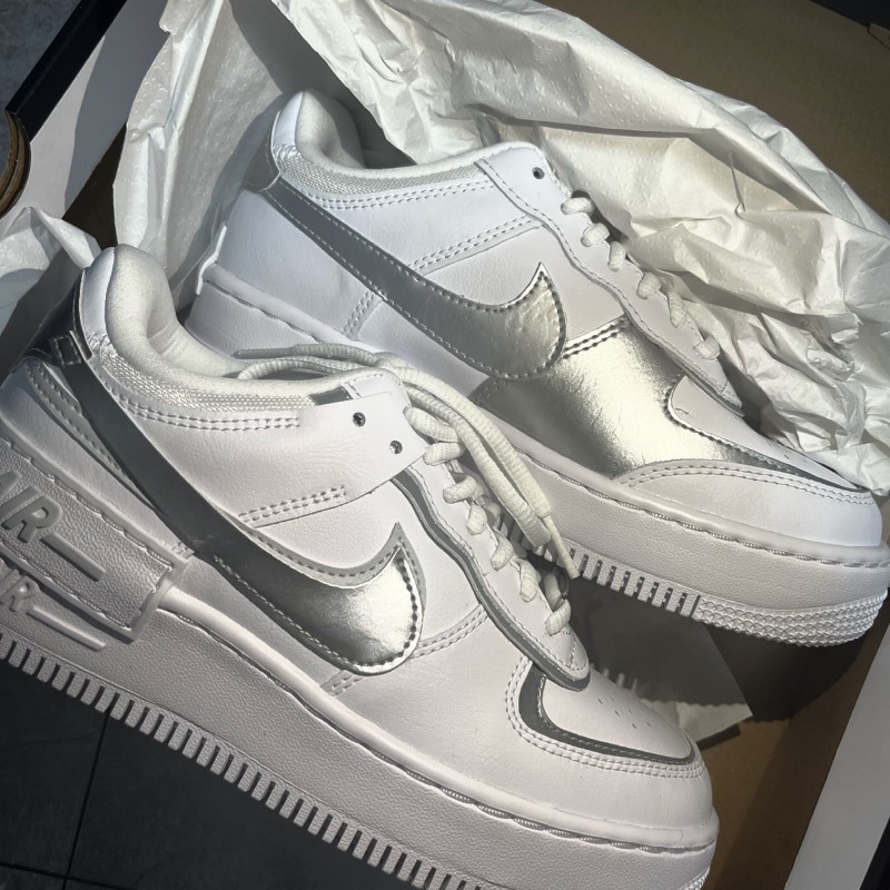 (W) Nike Air Force 1 Shadow White Metallic Silver 착용 스타일