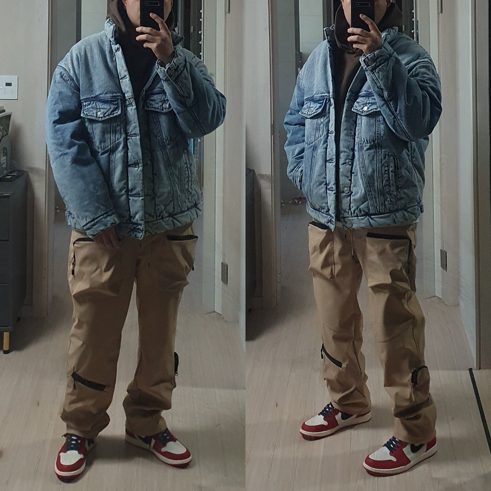 Jordan 1 Retro High OG Chicago 2022, The North Face 1992 Nuptse Jacket Charcoal 착용 스타일 - 3