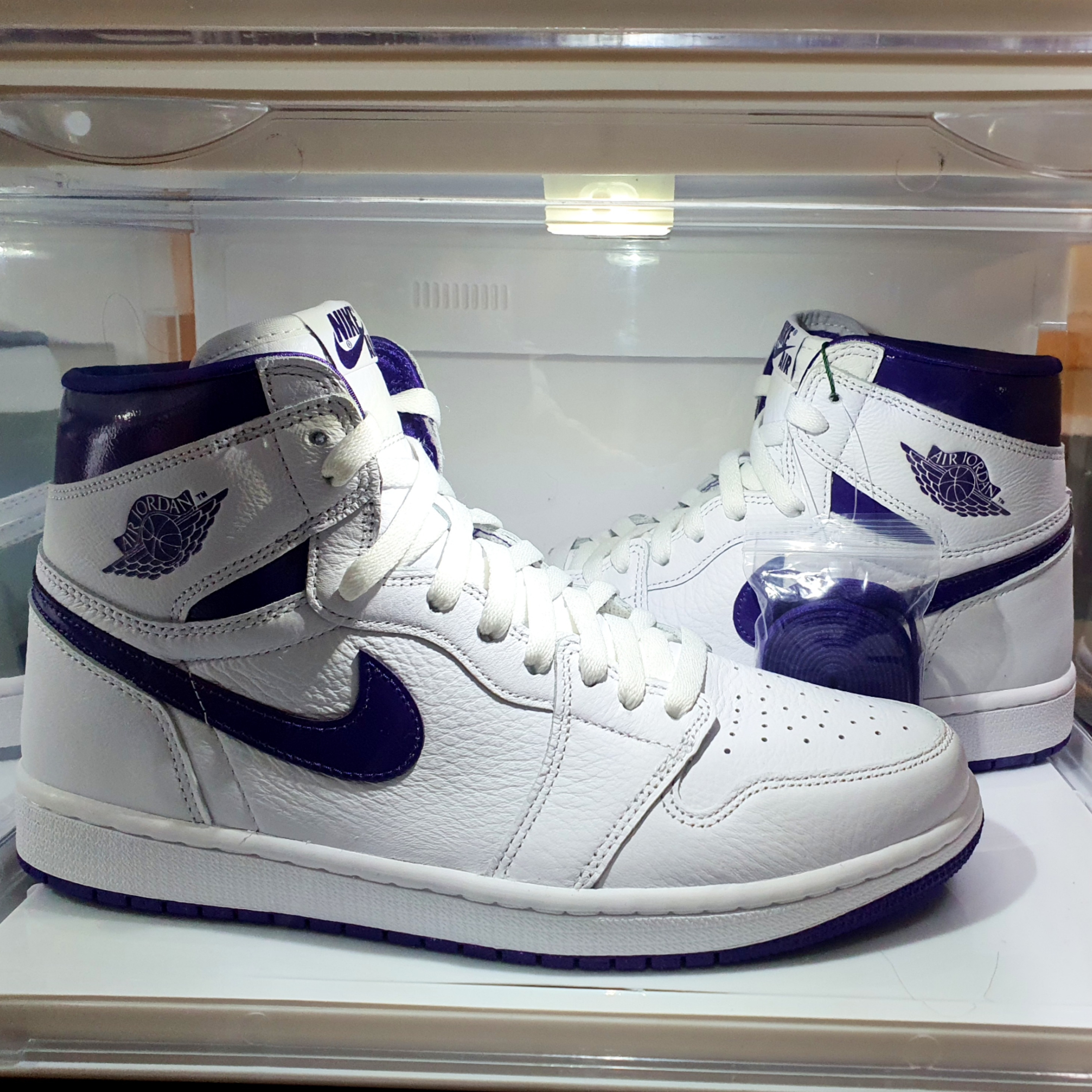 (W) Jordan 1 High OG Court Purple, Jordan 1 Retro High OG Pollen 착용 스타일 - 5