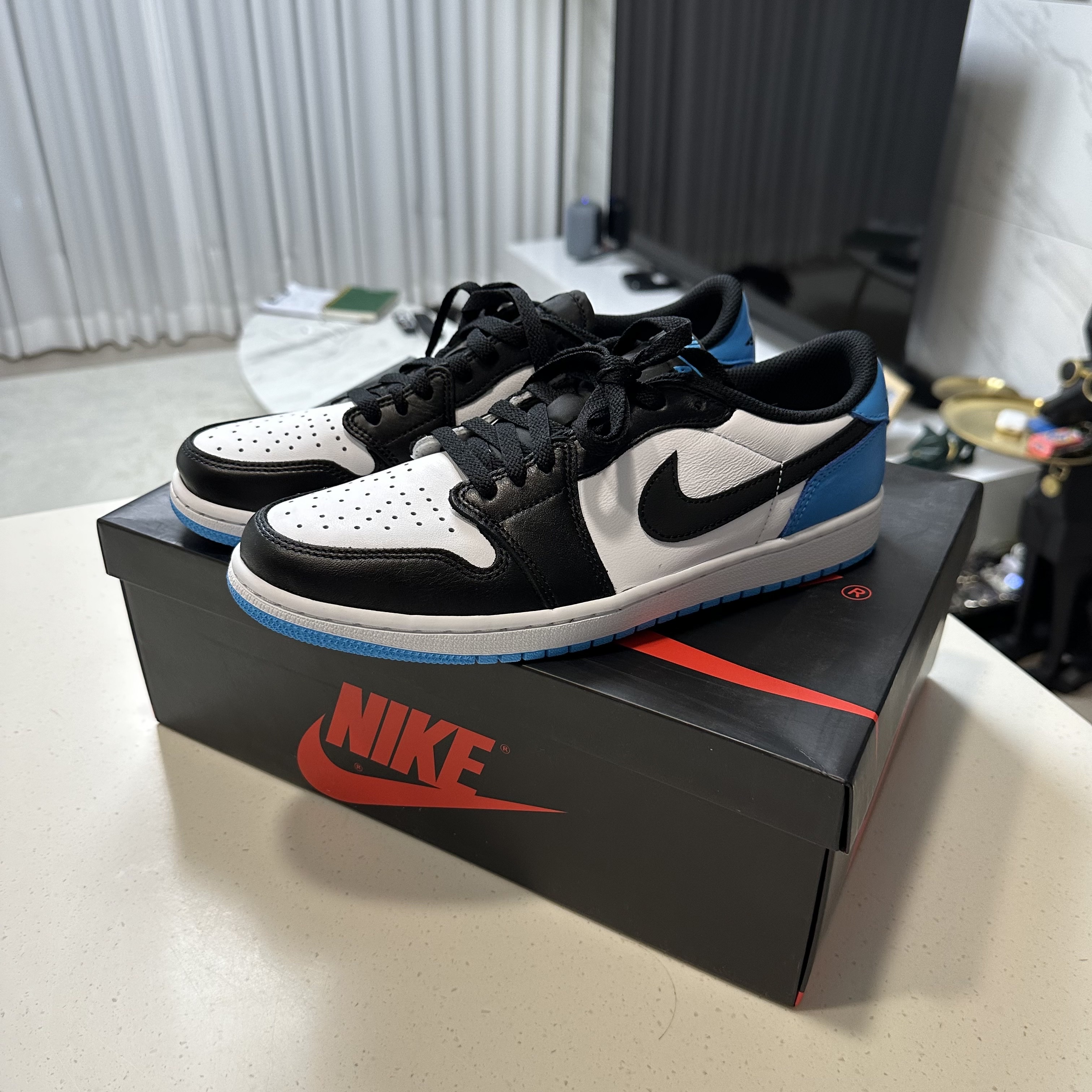 Jordan 1 Retro Low OG Black and Dark Powder Blue 착용 스타일