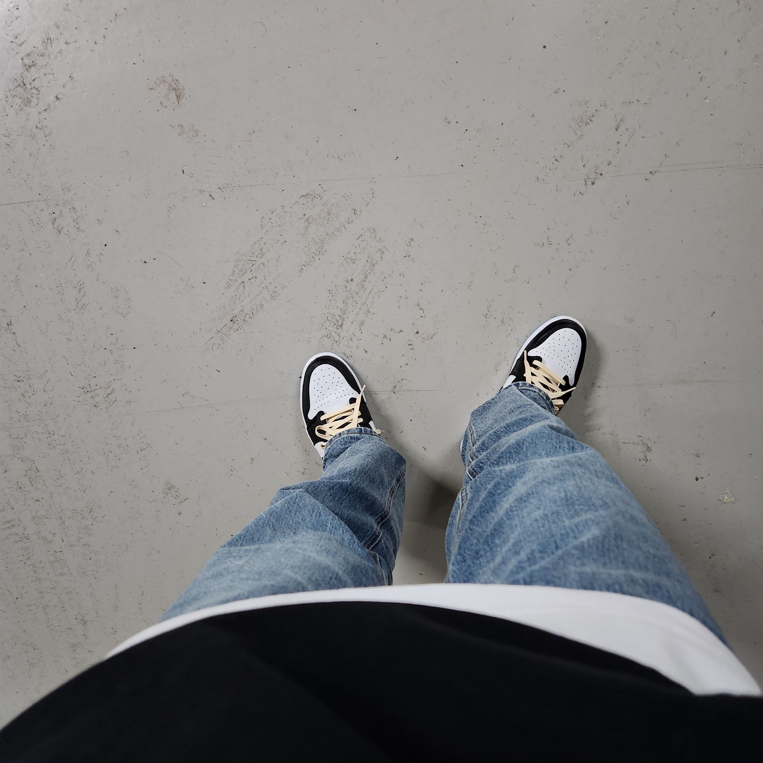 Jordan 1 Retro Low OG Black and Dark Powder Blue 착용 스타일 - 1