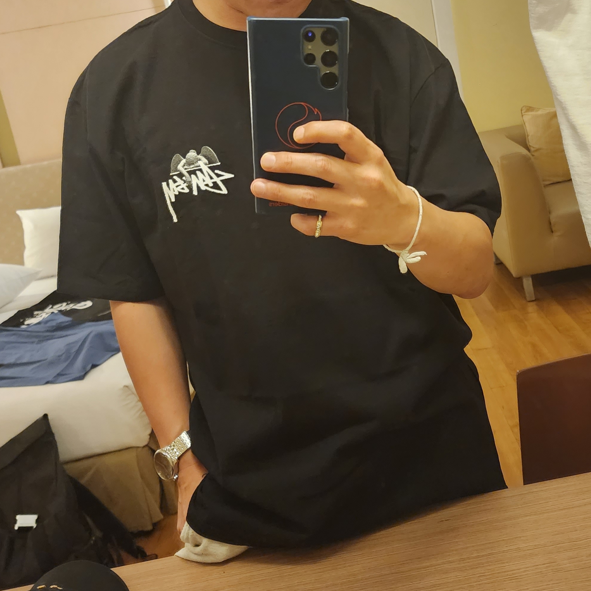 Stussy Angel T-Shirt Black 착용 스타일 - 1