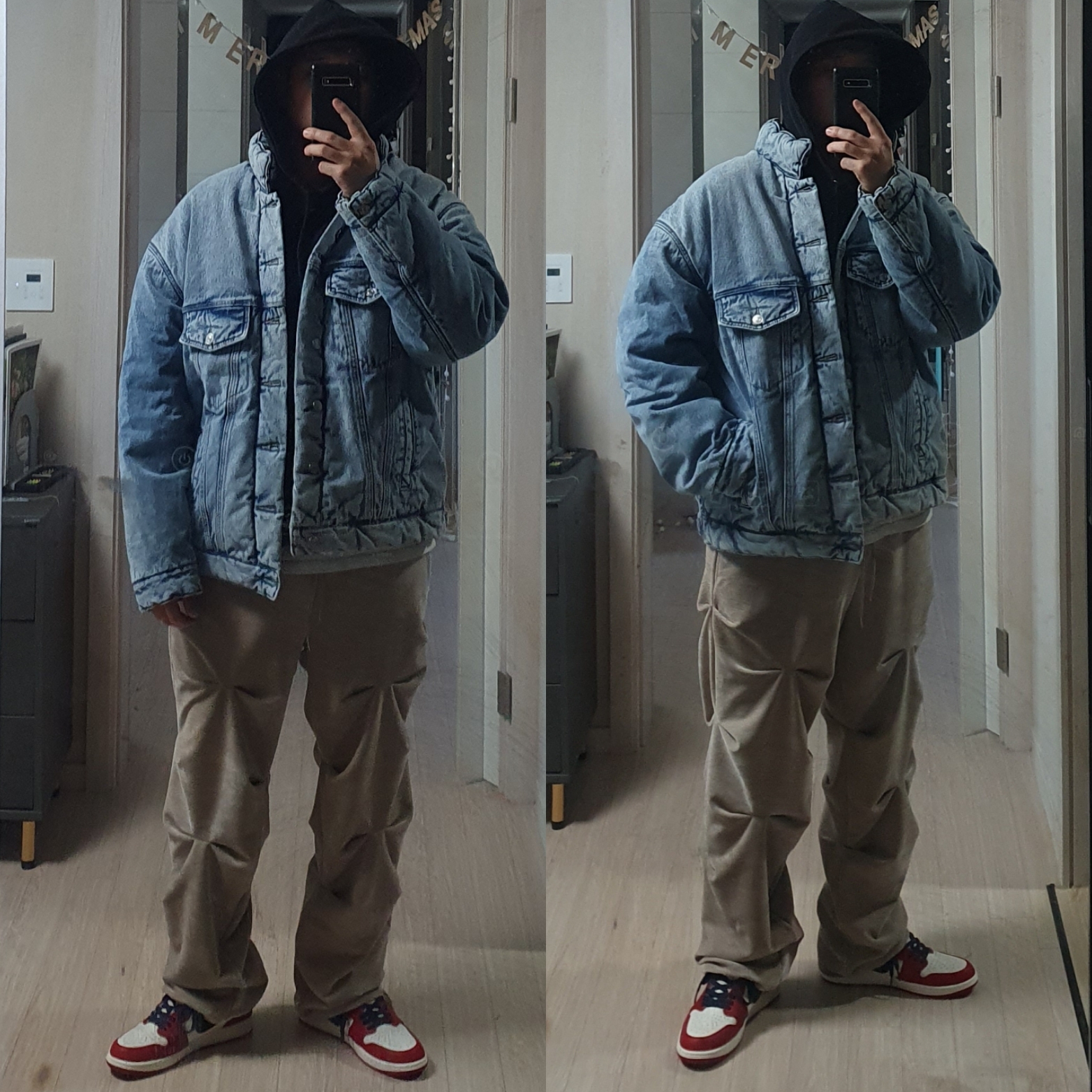 Jordan 1 Retro High OG Chicago 2022, The North Face 1992 Nuptse Jacket Charcoal 착용 스타일 - 1