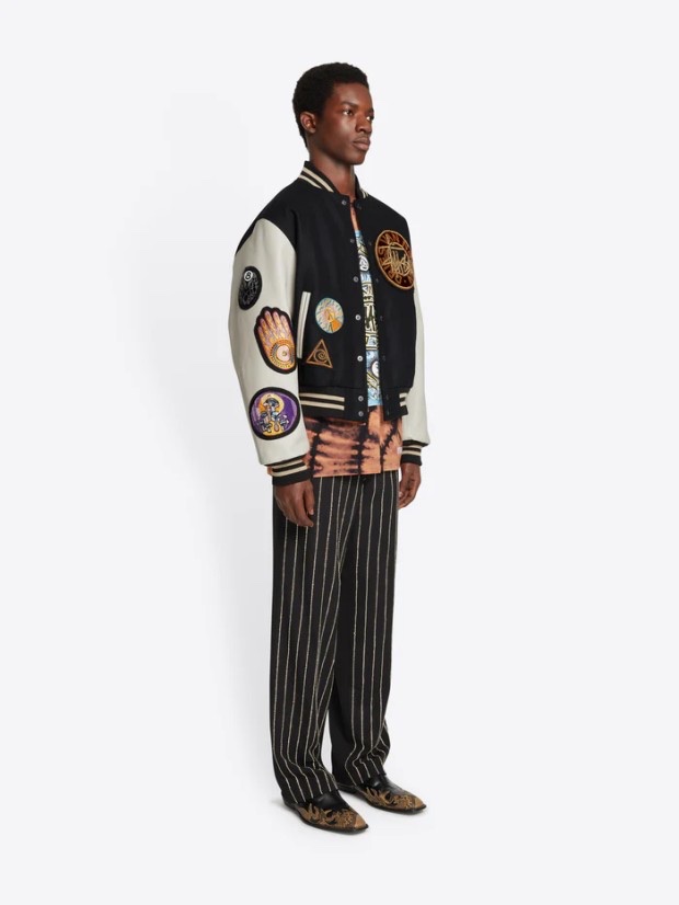 Stussy x Our Legacy x Denim Tears TTL Varsity Jacket Black, Stussy x Dries Van Noten Varsity Jacket Black 착용 스타일 - 2