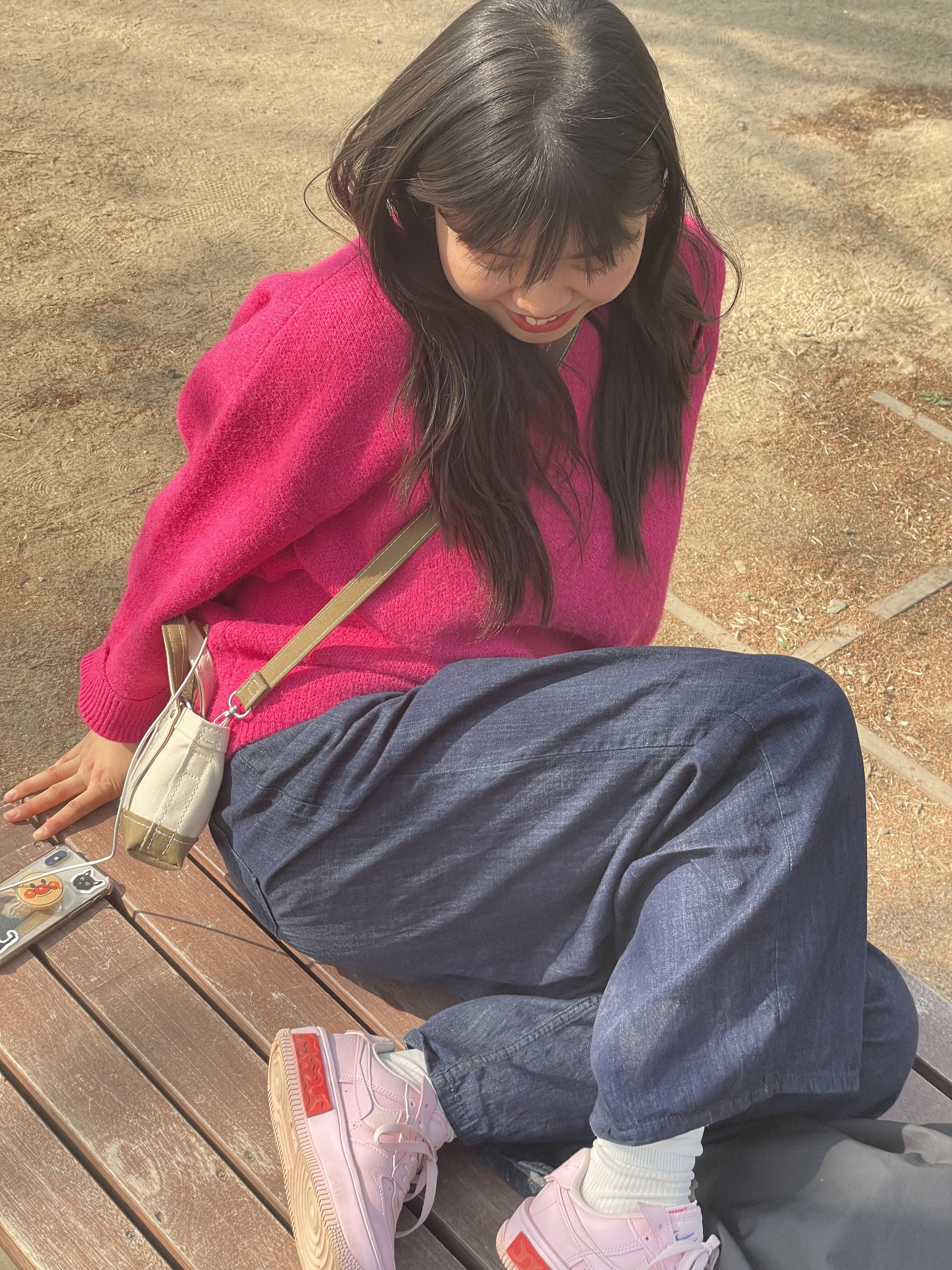 (W) Nike Air Force 1 Fontanka Pink Foam, Human Made Heavy Canvas Mini Shoulder Tote Beige 착용 스타일 - 2