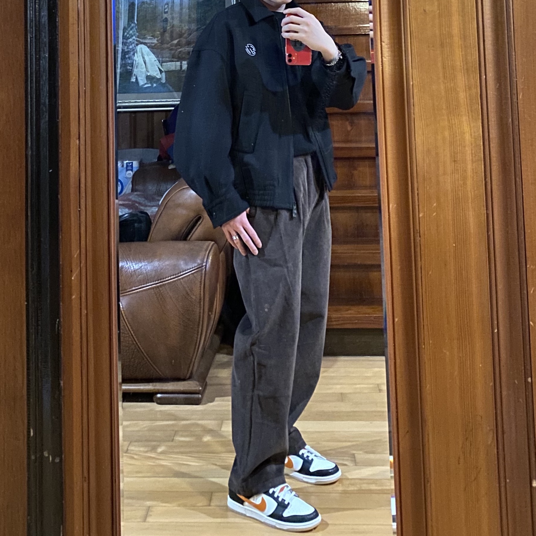 Zara x Ader Error Oversize Collar Bomber Jacket Black, Nike Dunk Low Retro PRM Halloween 착용 스타일 - 1