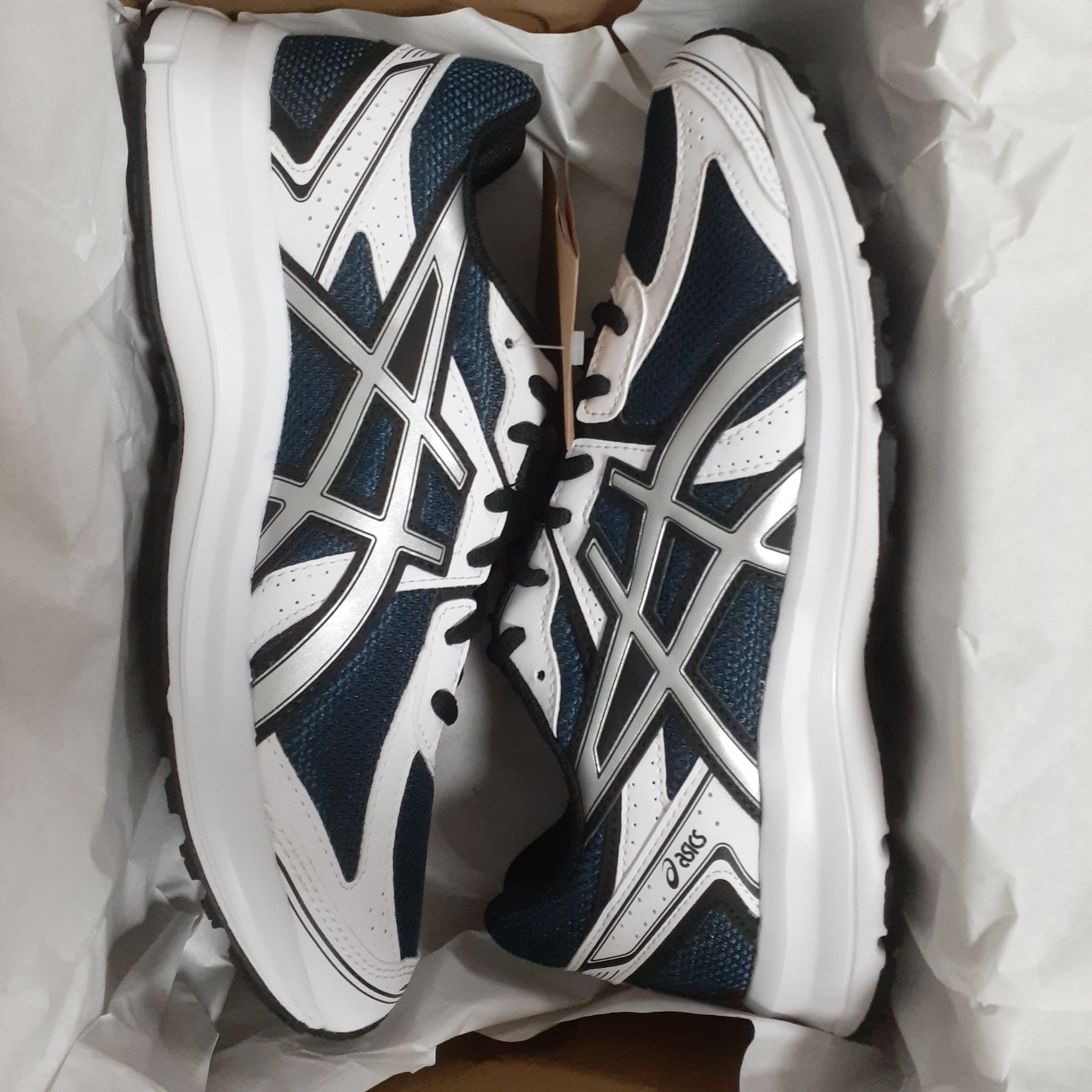 Asics Jog 100 S Navy Pure Silver - 2E Wide 착용 스타일 - 2