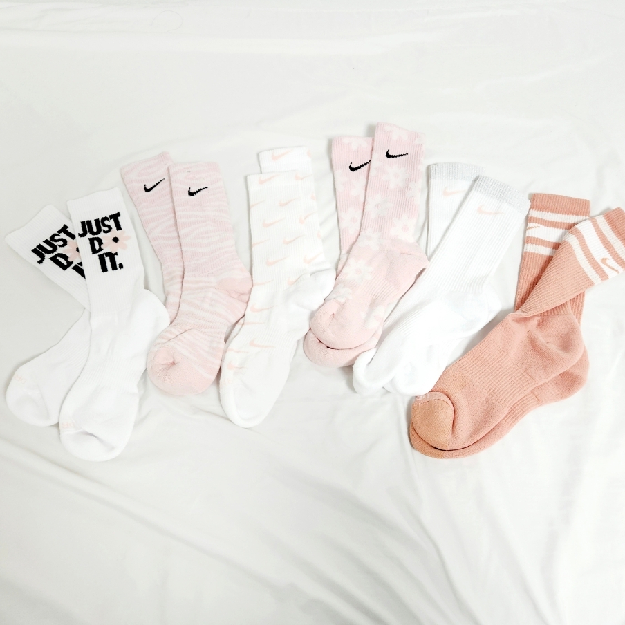 (Kids) Nike Everyday Plus Socks Pink White (6 Pack/Korean Ver.) 착용 스타일