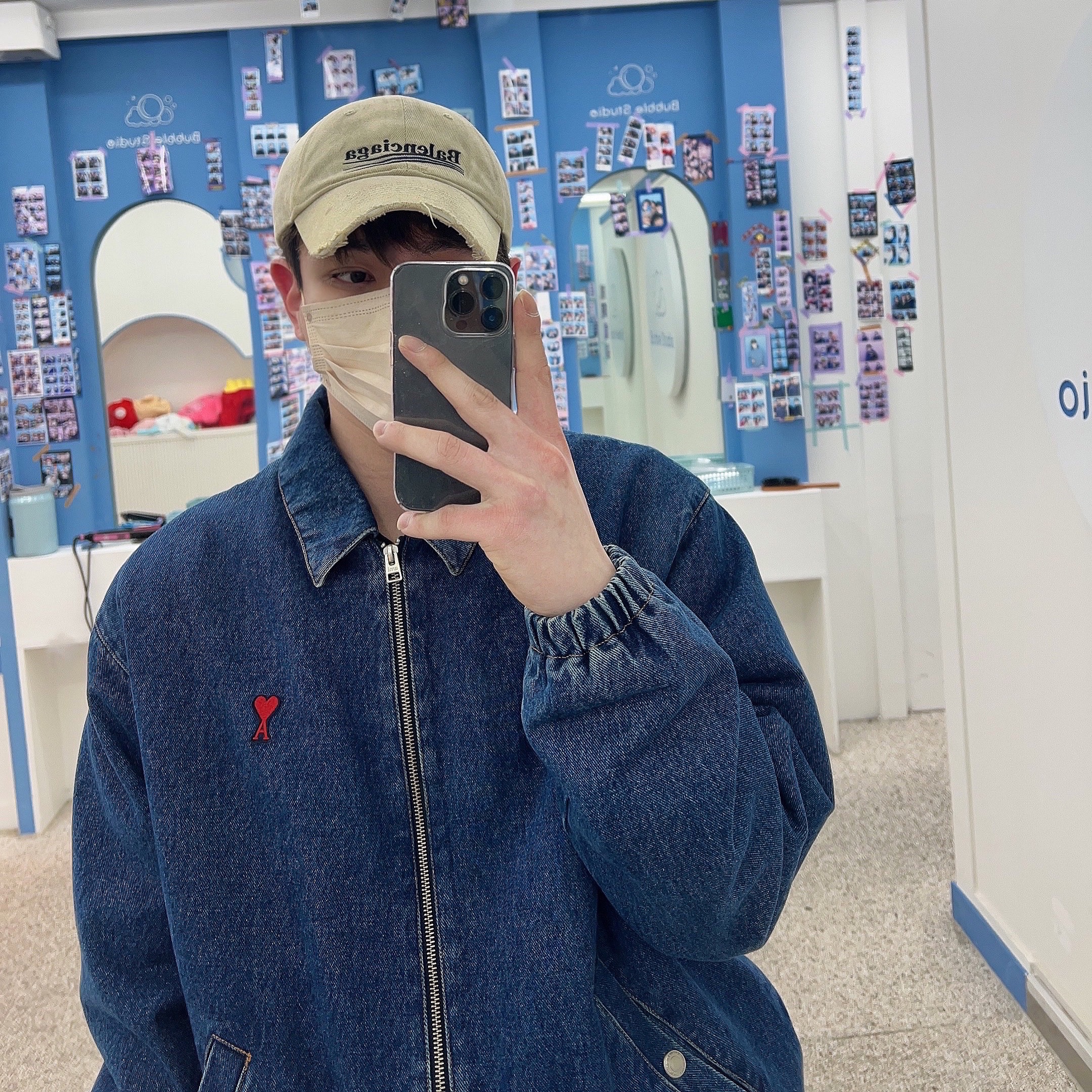 AMI de Coeur Denim Jacket Vintage Blue 착용 스타일
