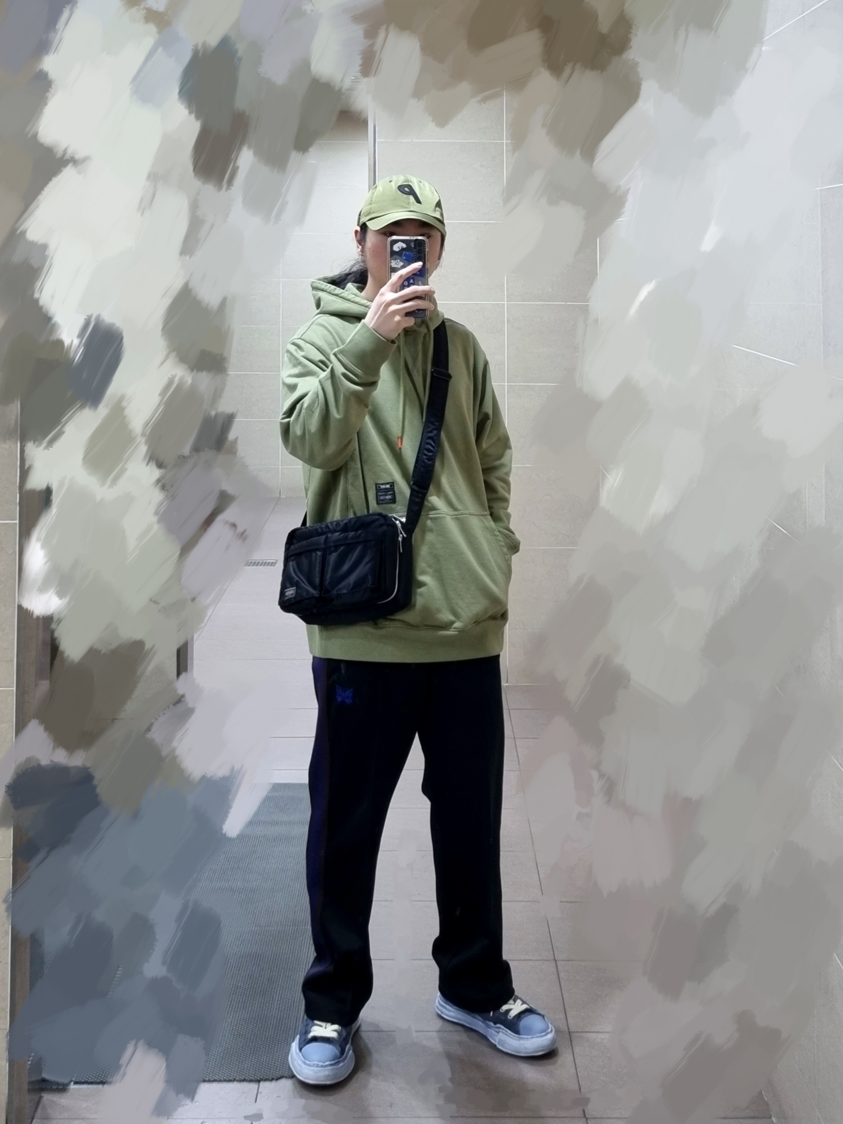Palace x C.P. Company Goggle P-Cap Olive - 22FW, Palace x Porter Tri-Ferg Hoodie Olive 착용 스타일