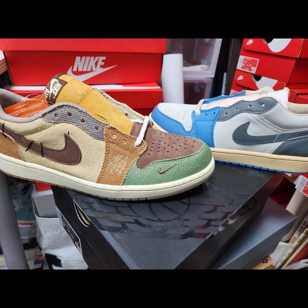 Jordan 1 Low SE Tokyo 96, Jordan 1 x Zion Williamson Retro Low OG Flax and Oil Green 착용 스타일 - 1