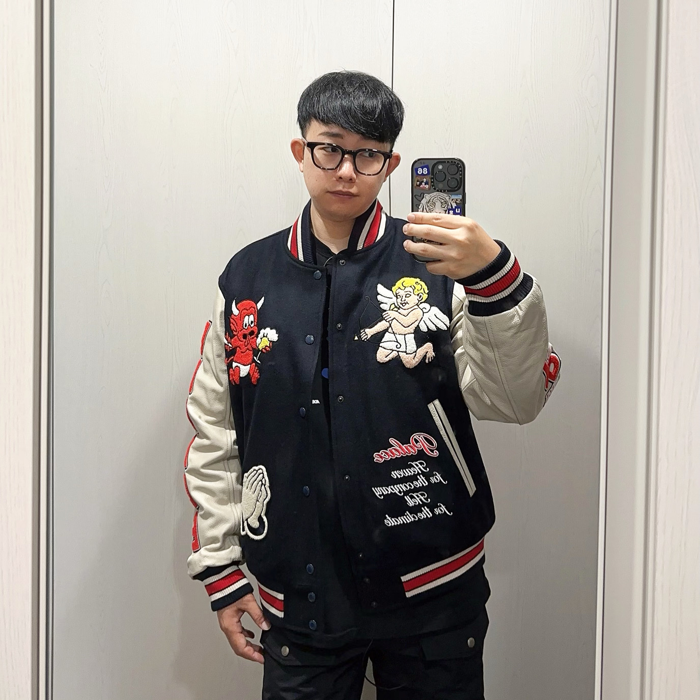 Palace Fallen Angels Varsity Jacket Navy - 23SS 착용 스타일