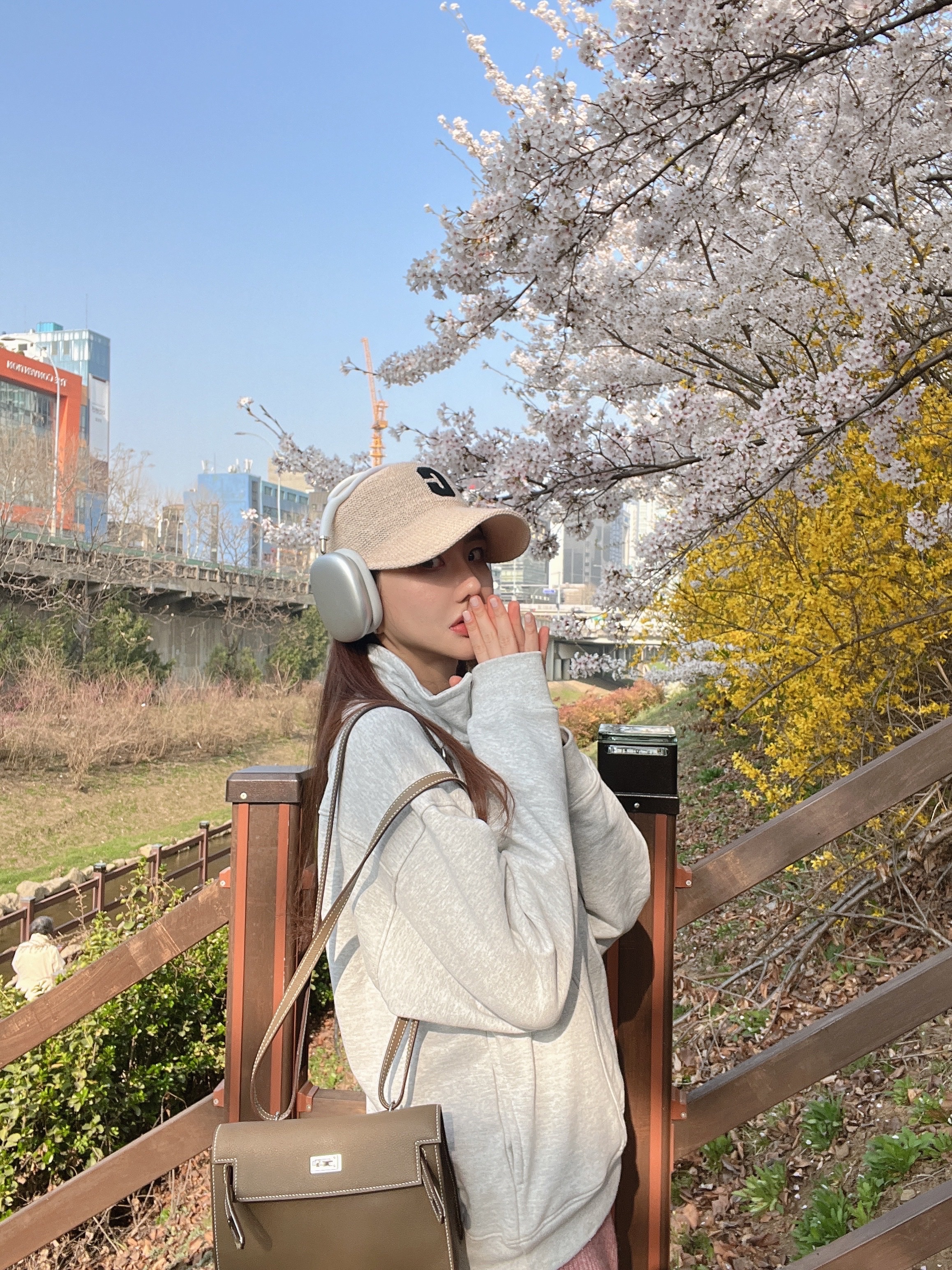 Hermes Kelly 25 Bag Sellier Epsom & Palladium Etoupe, Apple AirPods Max Lightning Silver (Korean Ver.) 착용 스타일 - 2