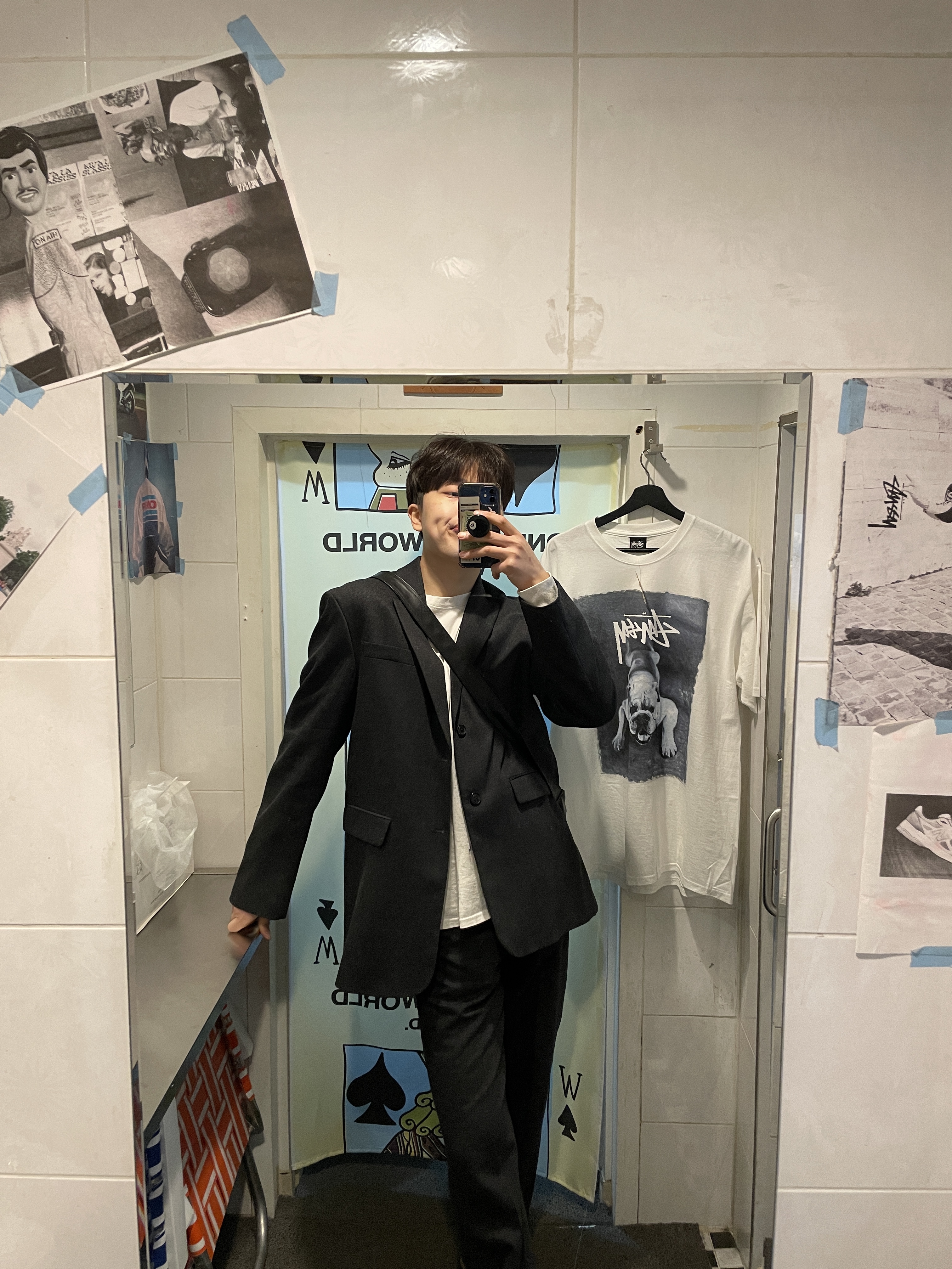 Zara x Ader Error Oversized Wool Blazer Dark Grey, Zara x Ader Error Wool Pants Dark Grey 착용 스타일 - 2