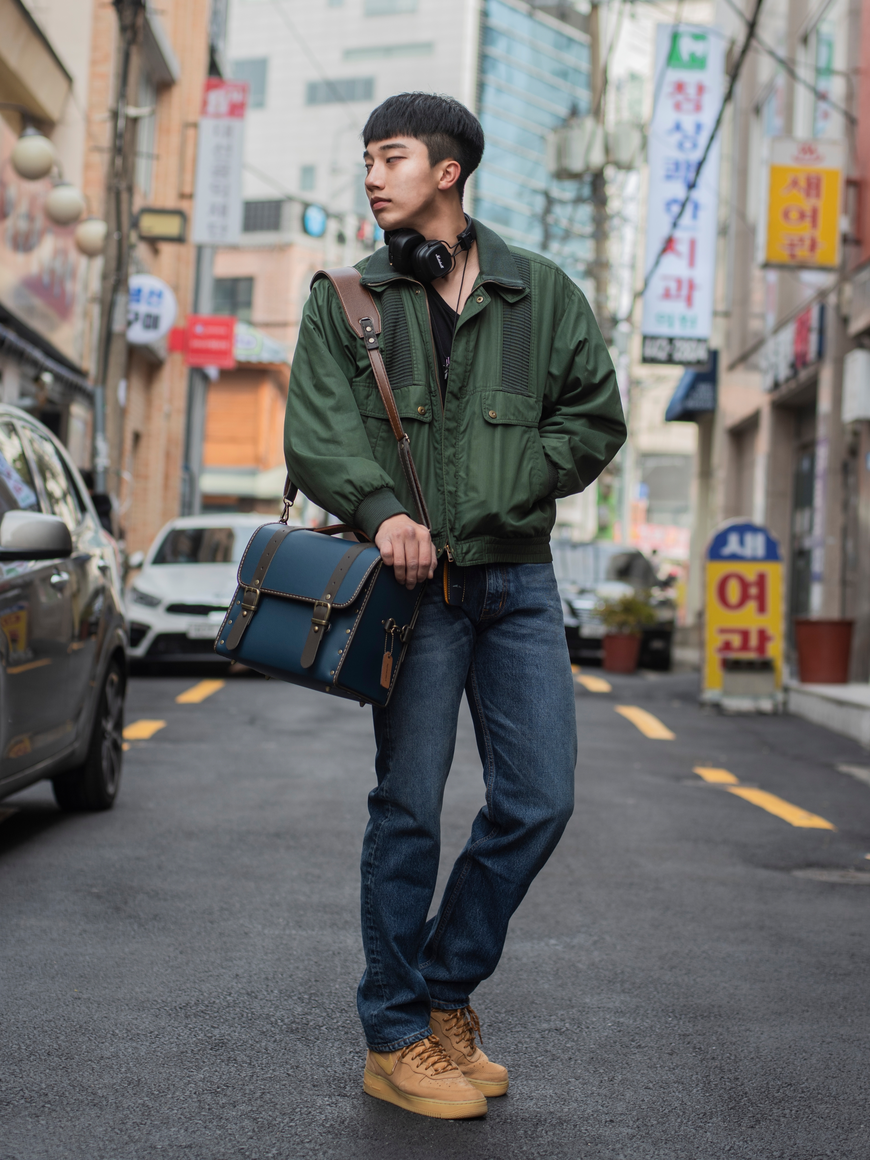 Nike Air Force 1 Mid '07 WB Flax, Marshall Major IV Black (Korean Ver.) 착용 스타일