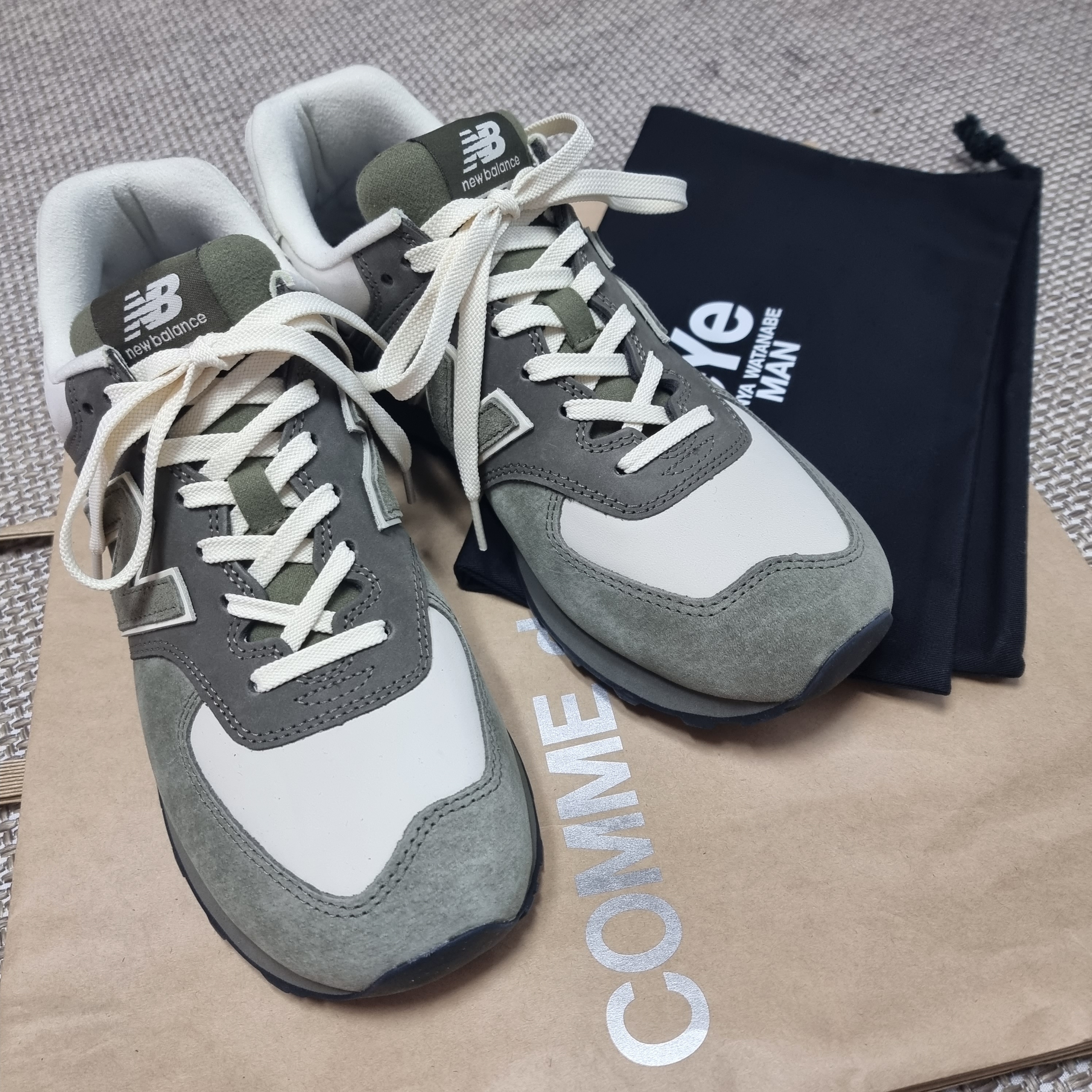 New Balance x Comme des Garcons Junya Watanabe Man 574 Suede Khaki Off White 착용 스타일