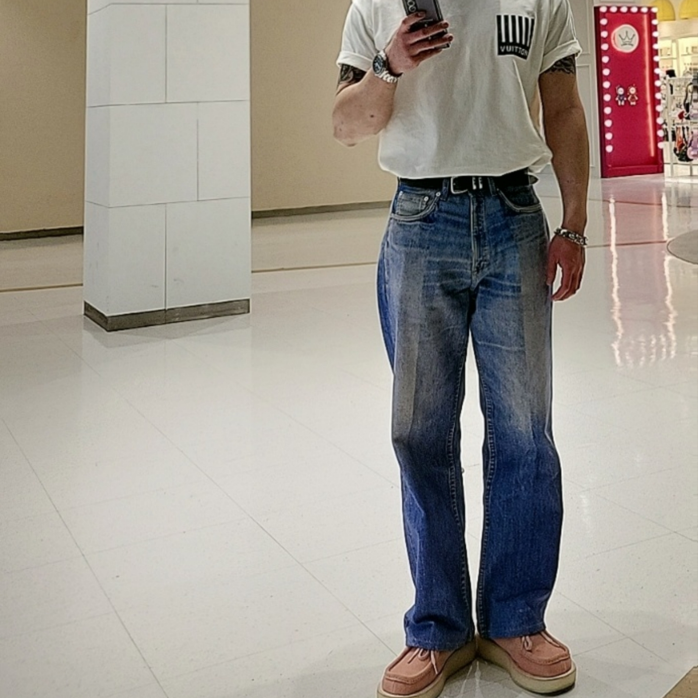 Our Legacy Third Cut Digital Dual Denim, Jordan 1 x Travis Scott Retro Low OG SP Black Phantom 착용 스타일 - 3