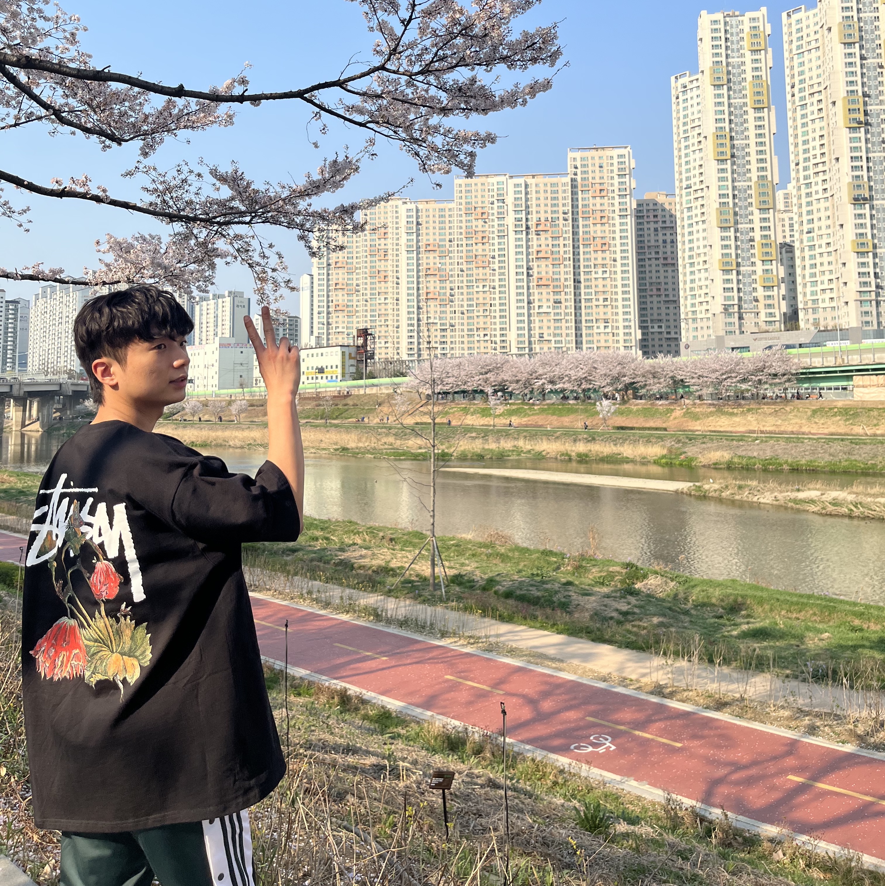 Stussy Withered Flower T-Shirt Black 착용 스타일