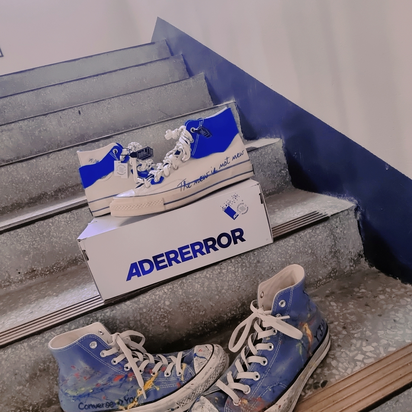 Converse x Ader Error Chuck 70 High White, Converse Chuck Taylor All Star Hi Classic Navy 착용 스타일