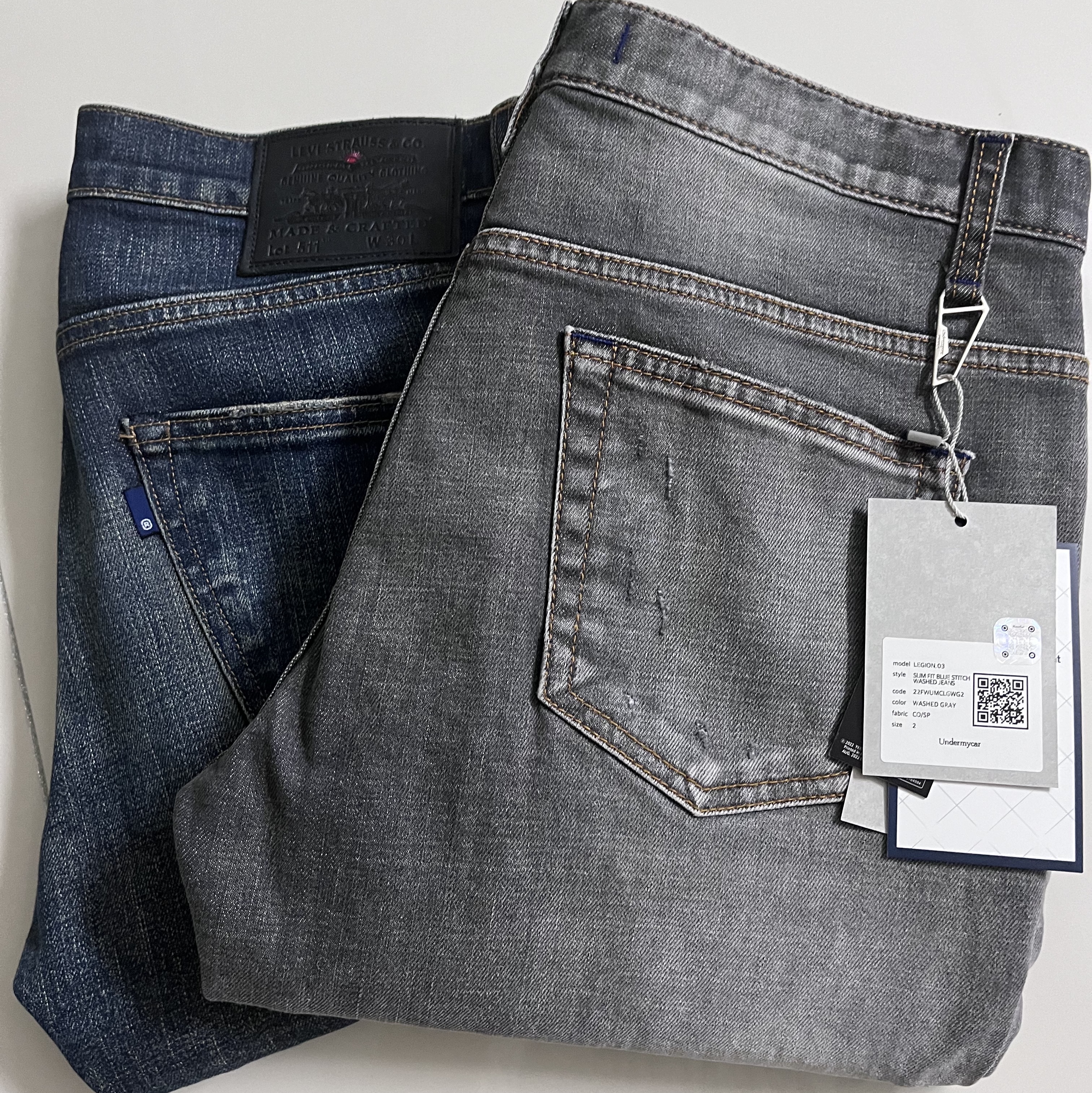 Undermycar Legion.03 Slim Fit Blue Stitch Washed Jeans Washed Gray 착용 스타일