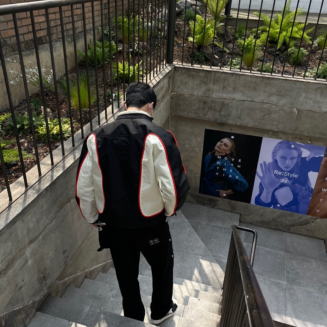 Diesel J-Blink Biker Jacket in Colour-Block Nylon Black White, Adidas x BAPE Superstar 80s Core Black Off White 착용 스타일 - 3
