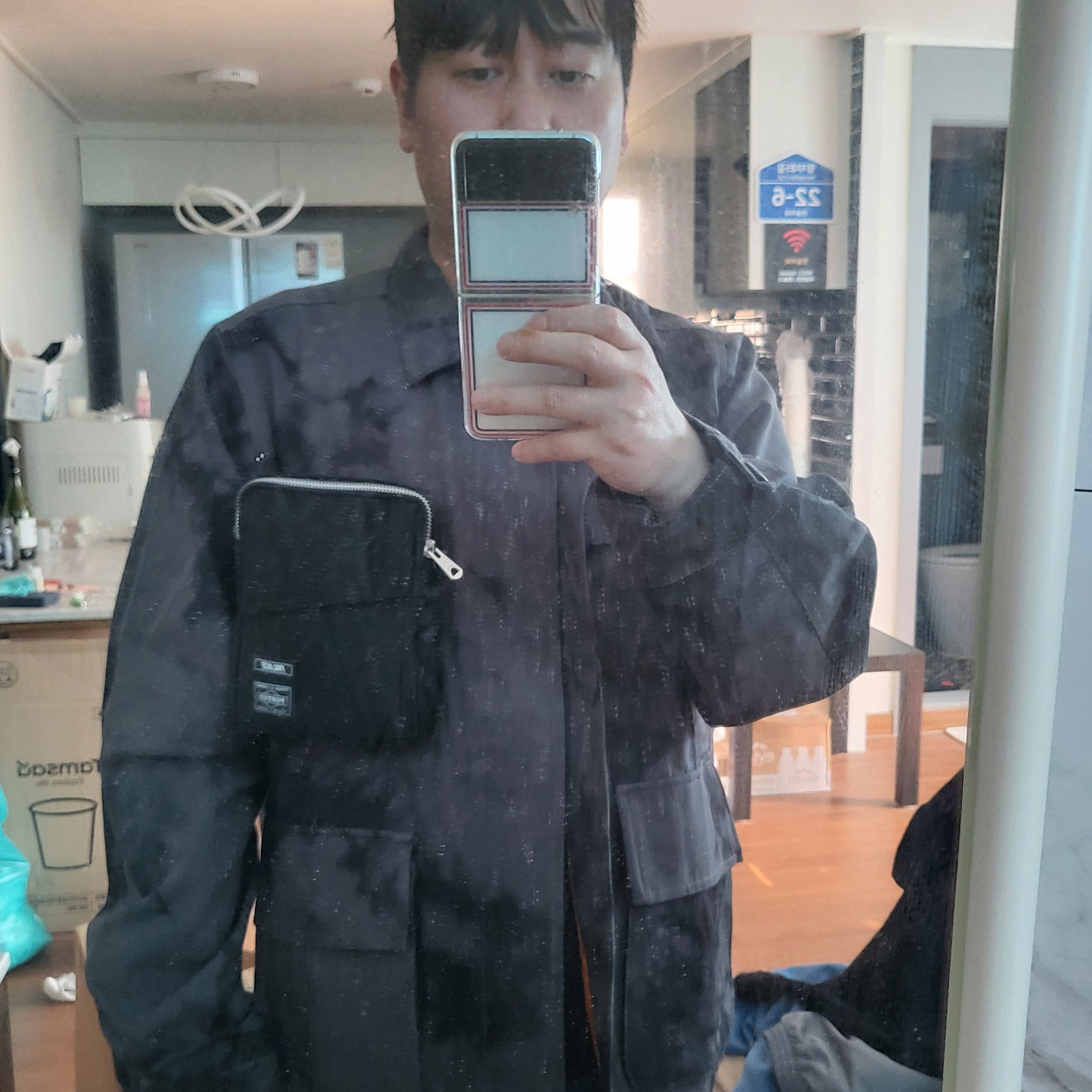 Palace x Porter Jacket & Pocket Bag Black 착용 스타일