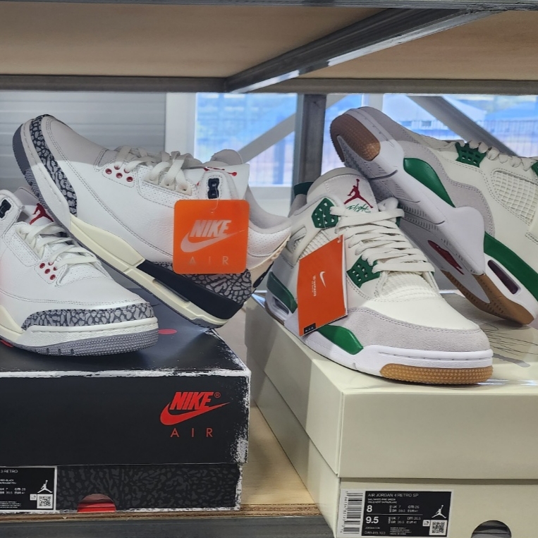 Jordan 3 Retro White Cement Reimagined, Jordan 4 x Nike SB Retro SP Pine Green 착용 스타일