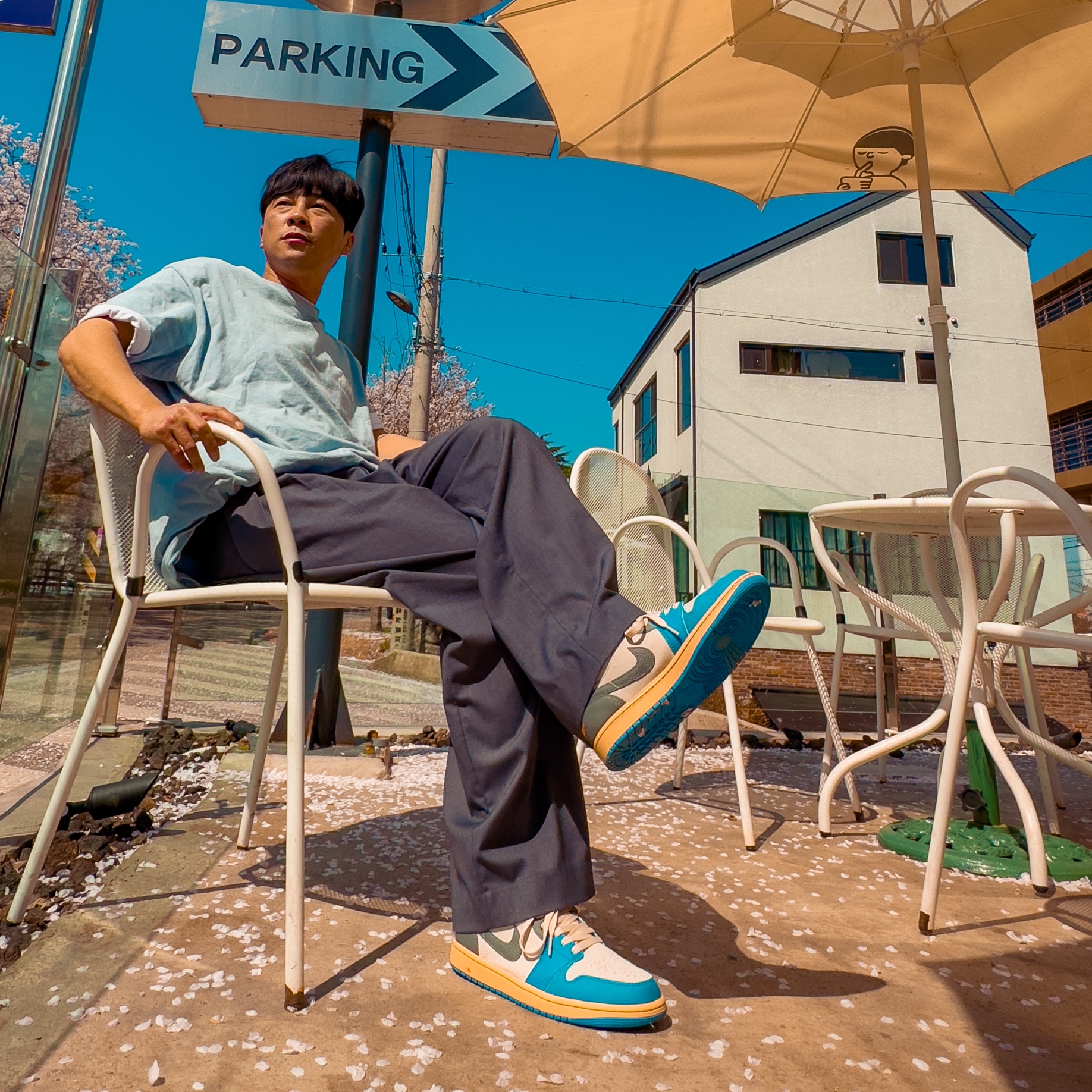 Jordan 1 Low SE Tokyo 96, Stussy Basic Stussy T-Shirt Steel 2021 착용 스타일 - 1