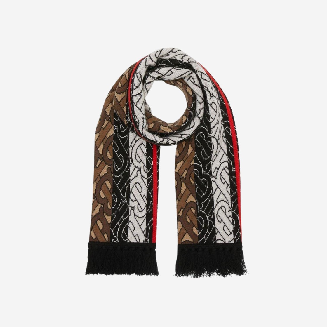 Burberry TB Monogram Stripe Knit Football Scarf Bridle Brown 상세 이미지 1